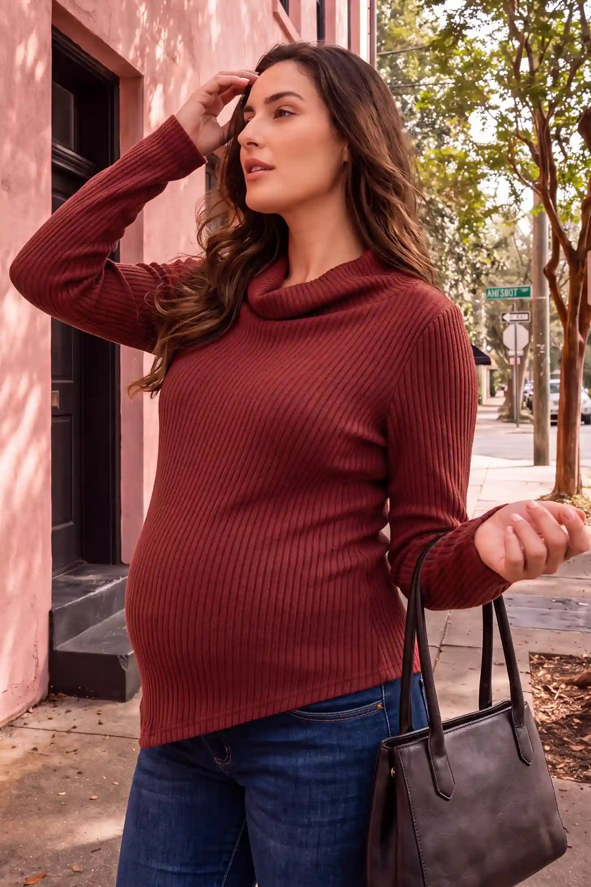 Cowl Neck Bell Sleeve Maternity Knit Top