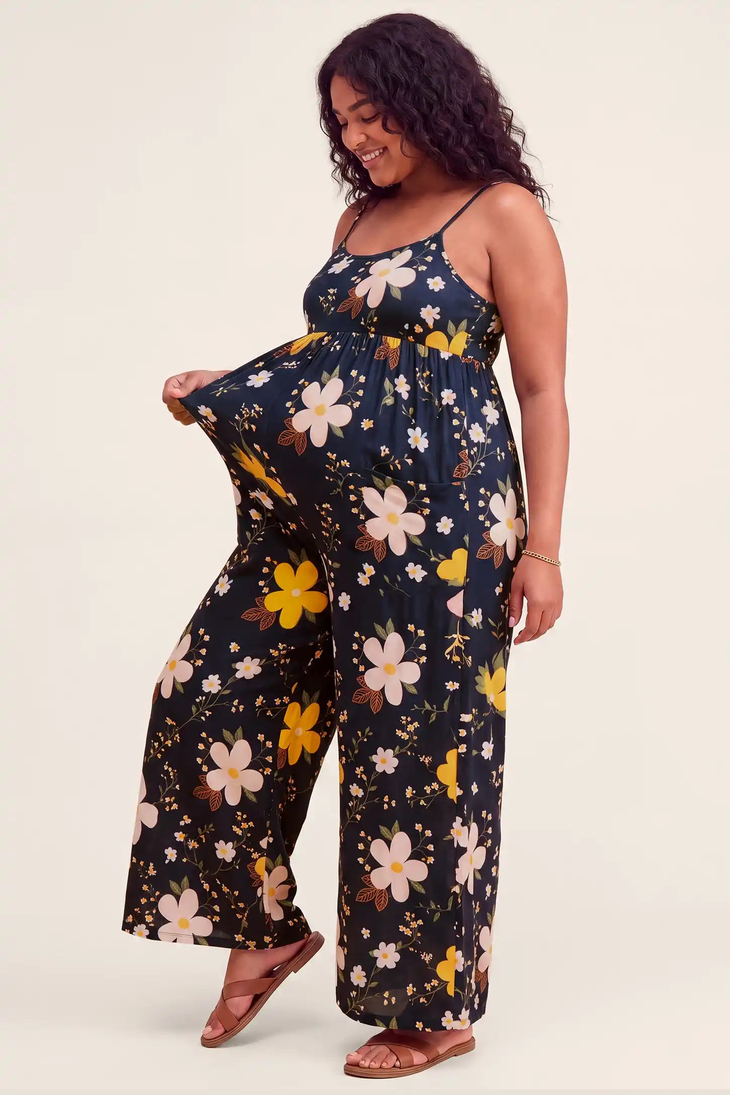 Grow-With-You High-Stretch Floral Maternity Jumpsuit