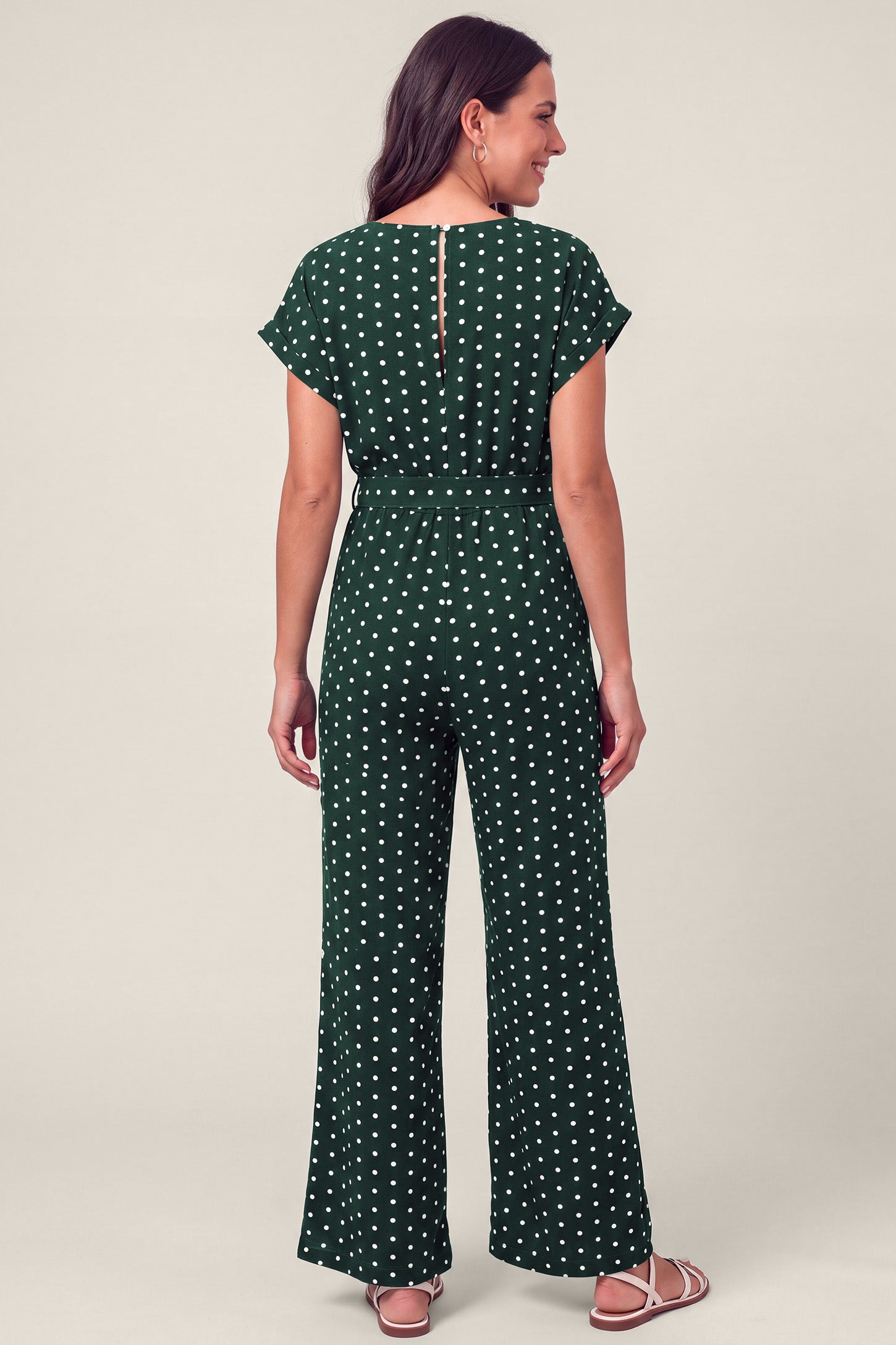 Polka Dot Tie Waist Maternity Wide Leg Jumpsuit