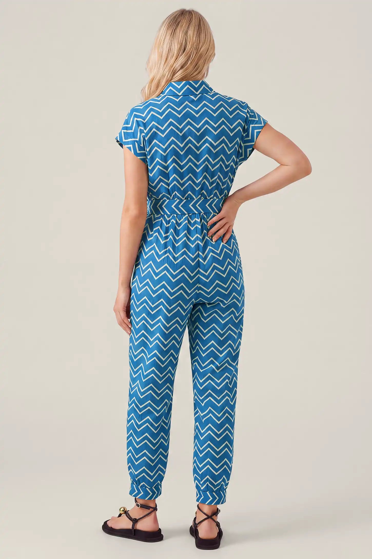 Blue Tie Waist Pocket Maternity Jumpsuit