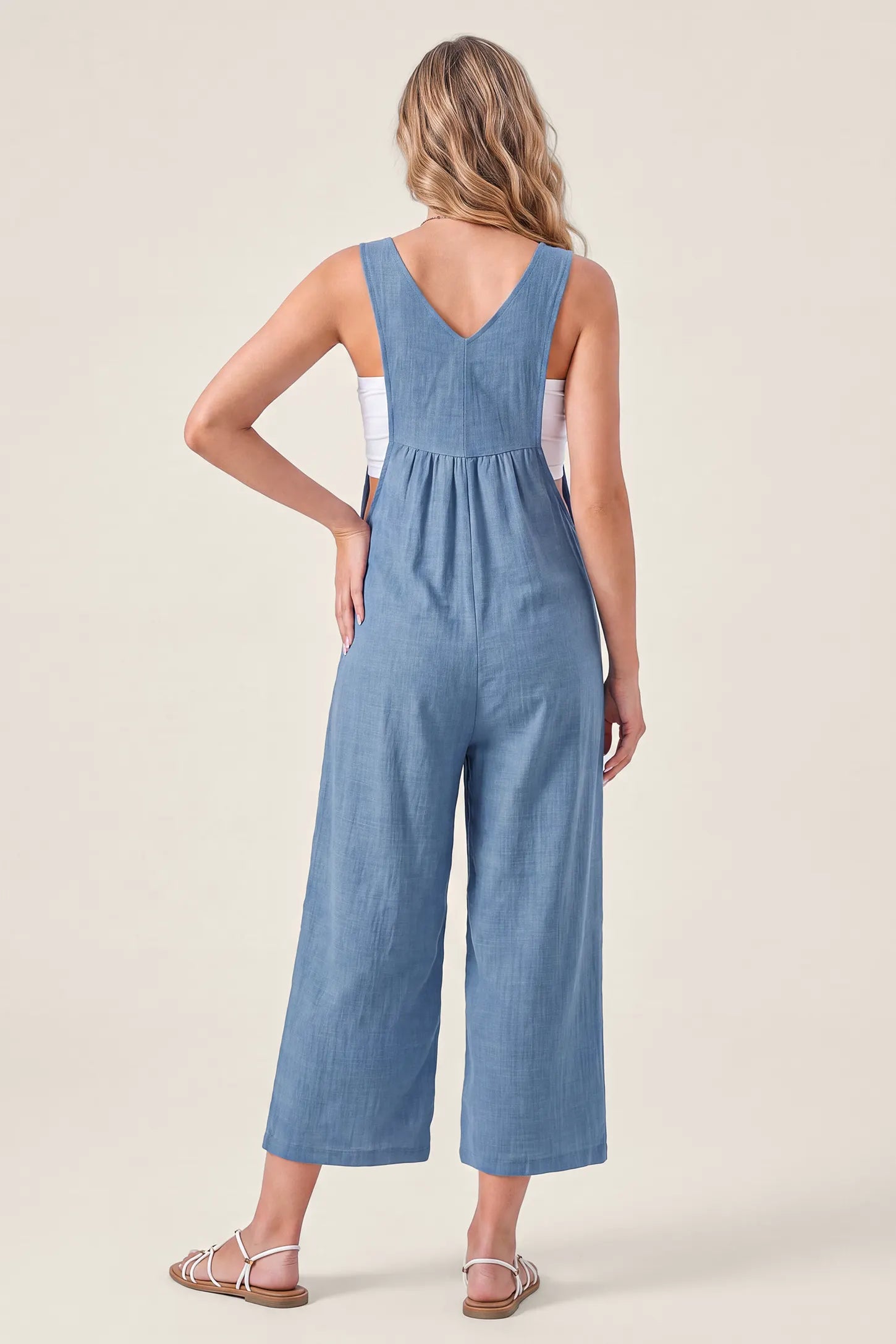 Adjustable Strap Maternity Wide Leg Overalls with Pockets