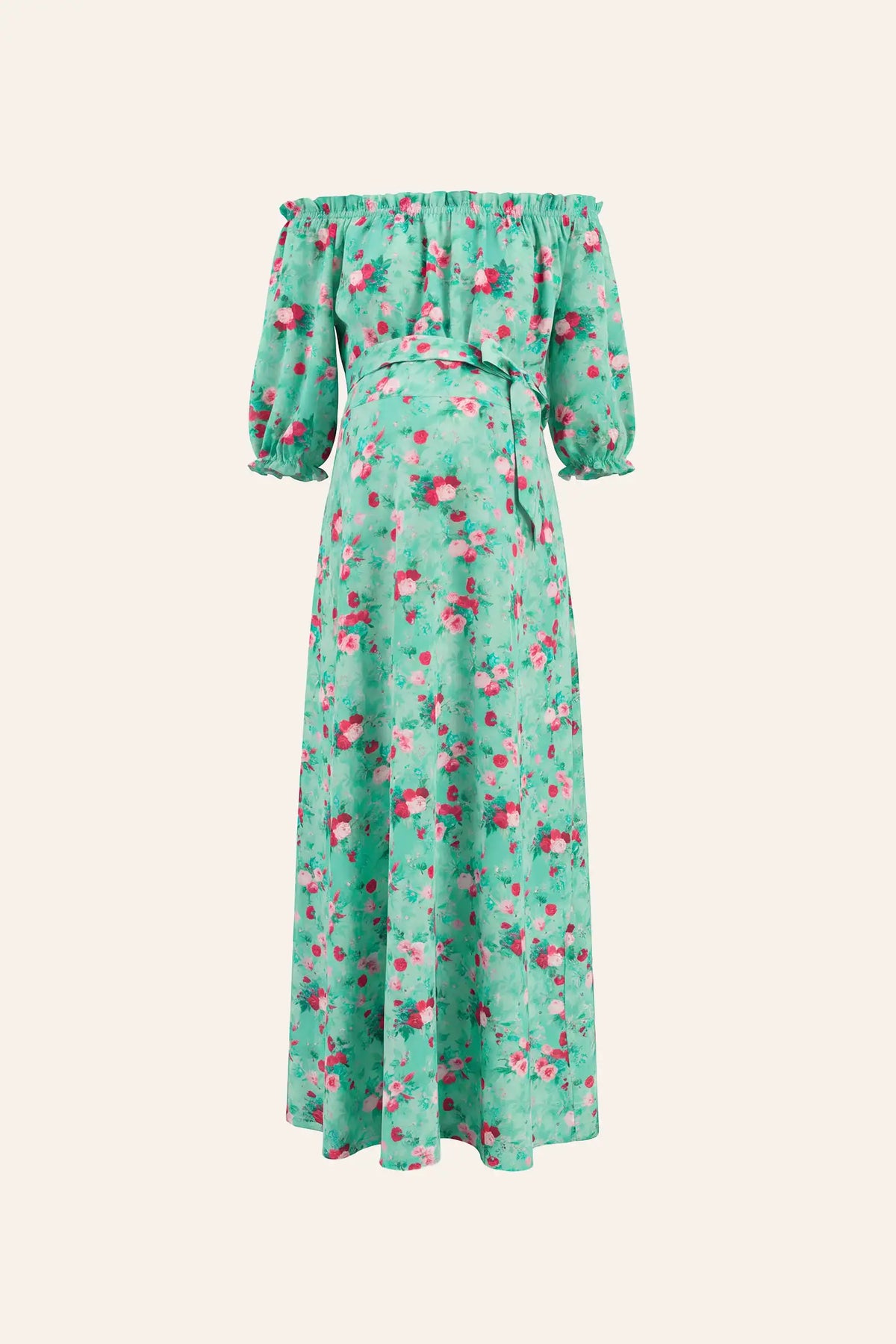 Off Shoulder Flounce Sleeve Floral Maternity Maxi Dress