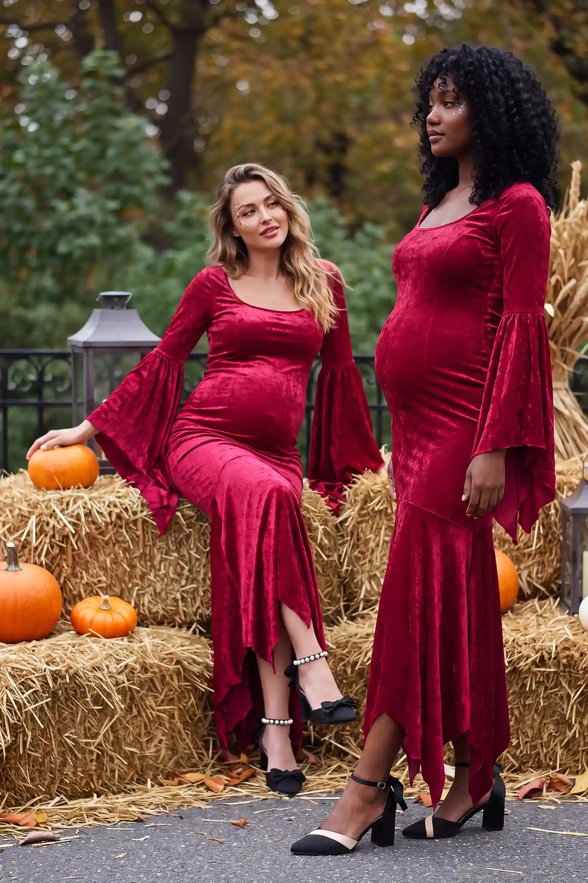 Scoop Neck Long Sleeve Halloween Maternity Maxi Dress