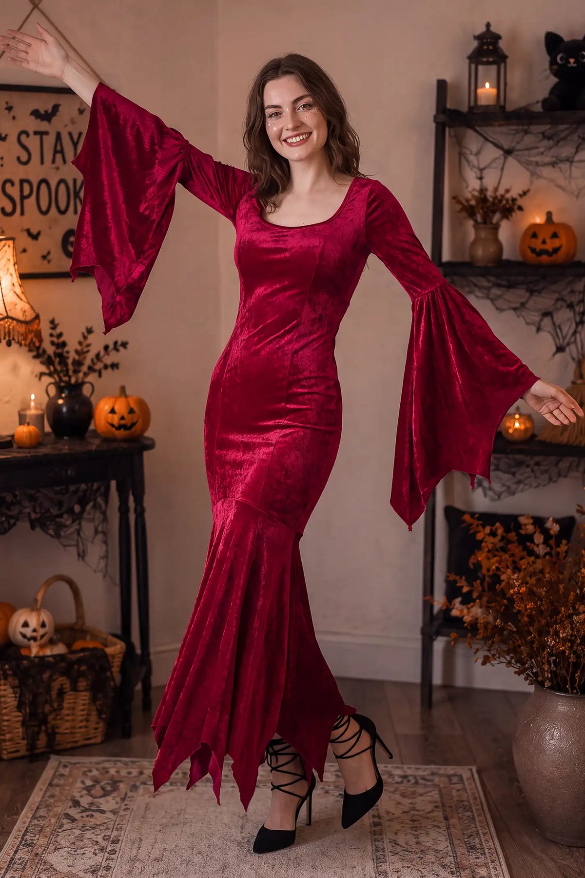 Scoop Neck Long Sleeve Halloween Maternity Maxi Dress