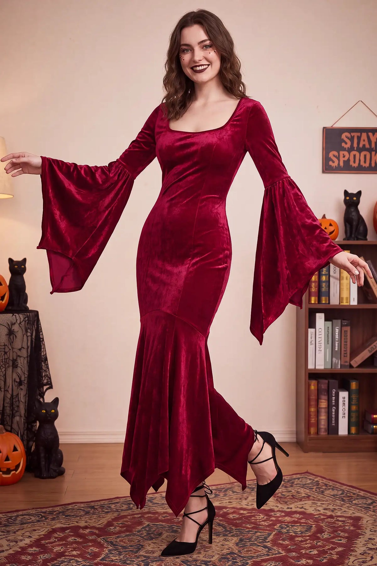 Scoop Neck Long Sleeve Halloween Maternity Maxi Dress