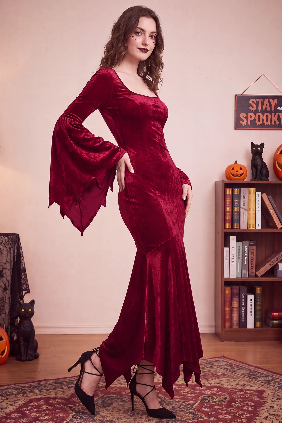 Scoop Neck Long Sleeve Halloween Maternity Maxi Dress