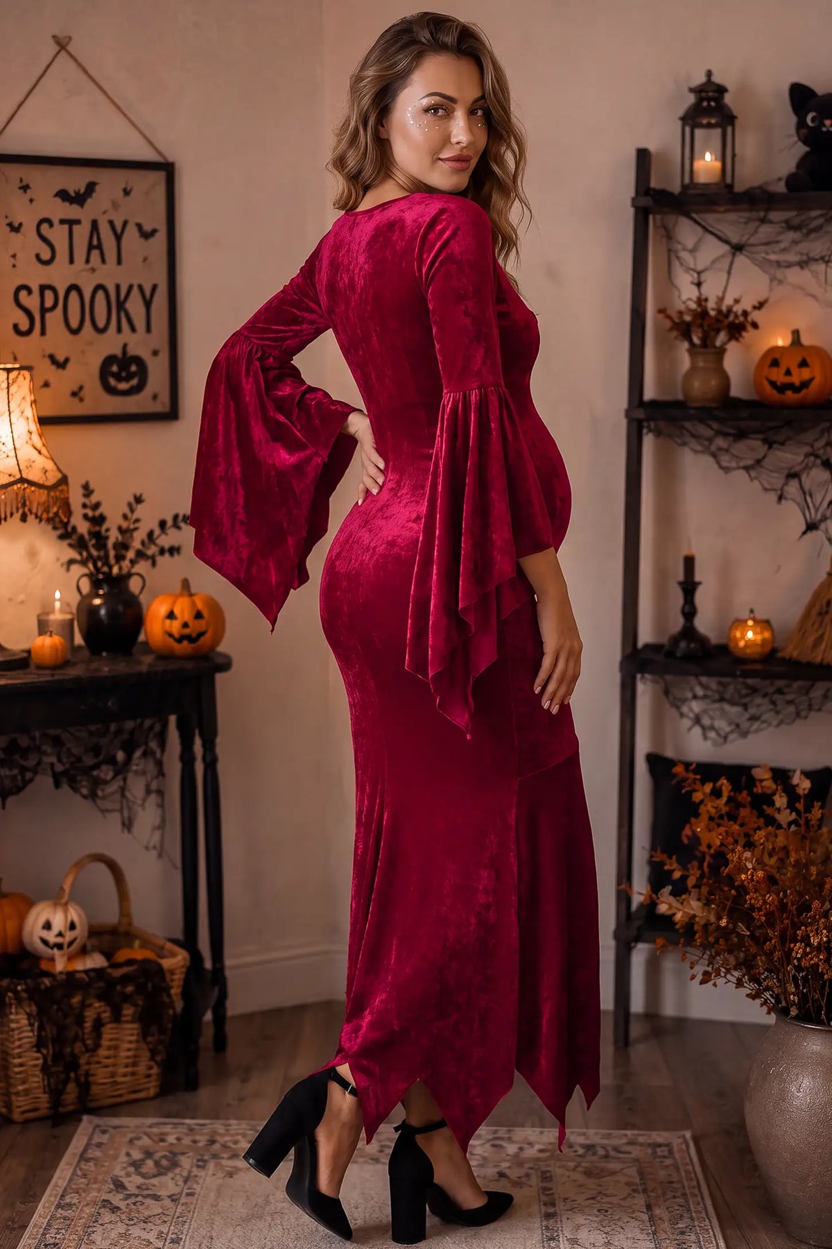 Scoop Neck Long Sleeve Halloween Maternity Maxi Dress