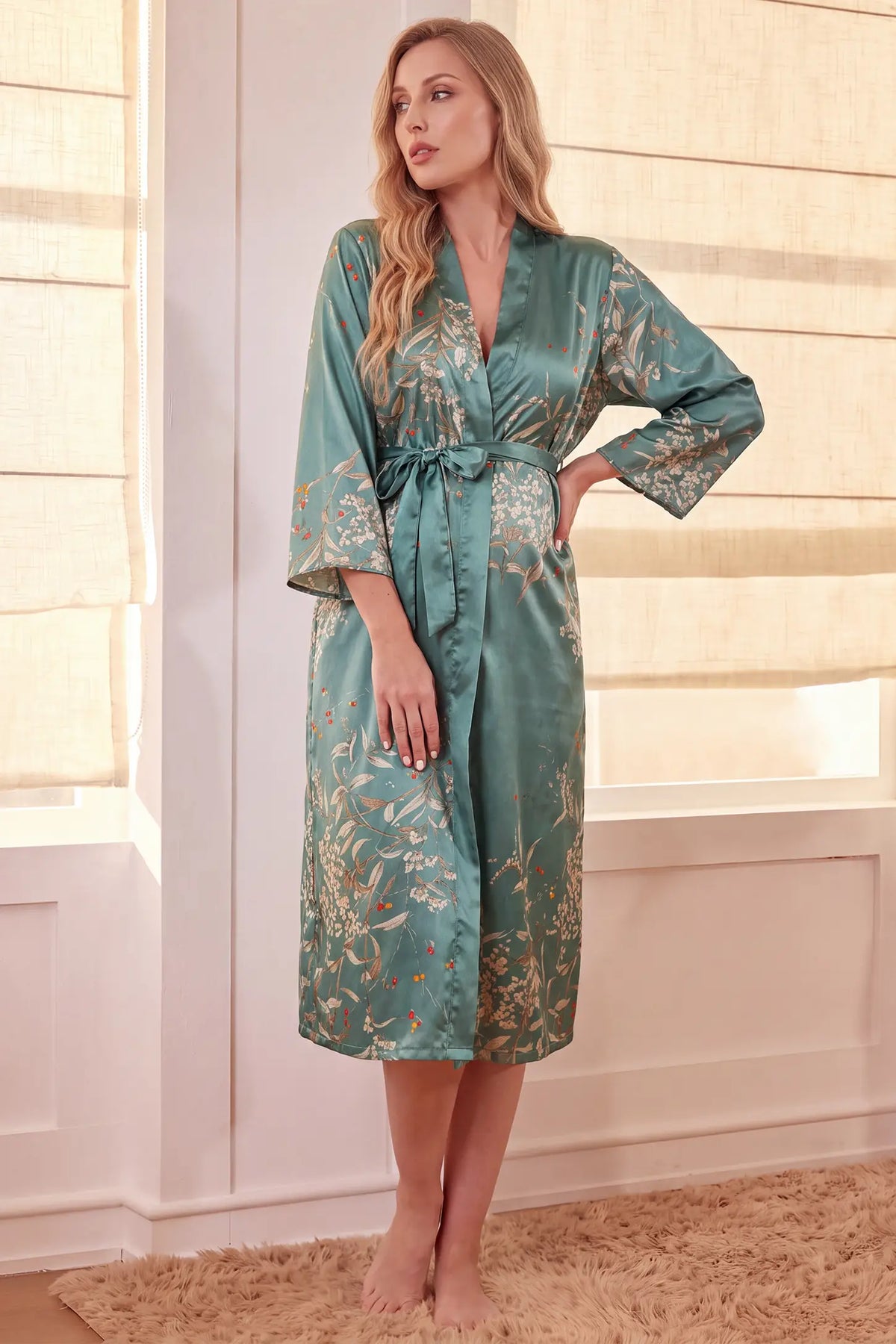 Floral Faux Silk Maternity Pajamas & Robe