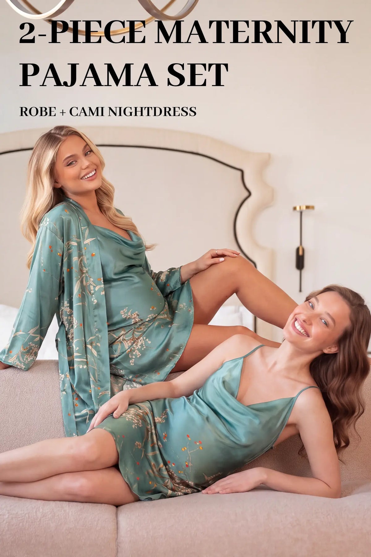 Floral Faux Silk Maternity Pajamas & Robe