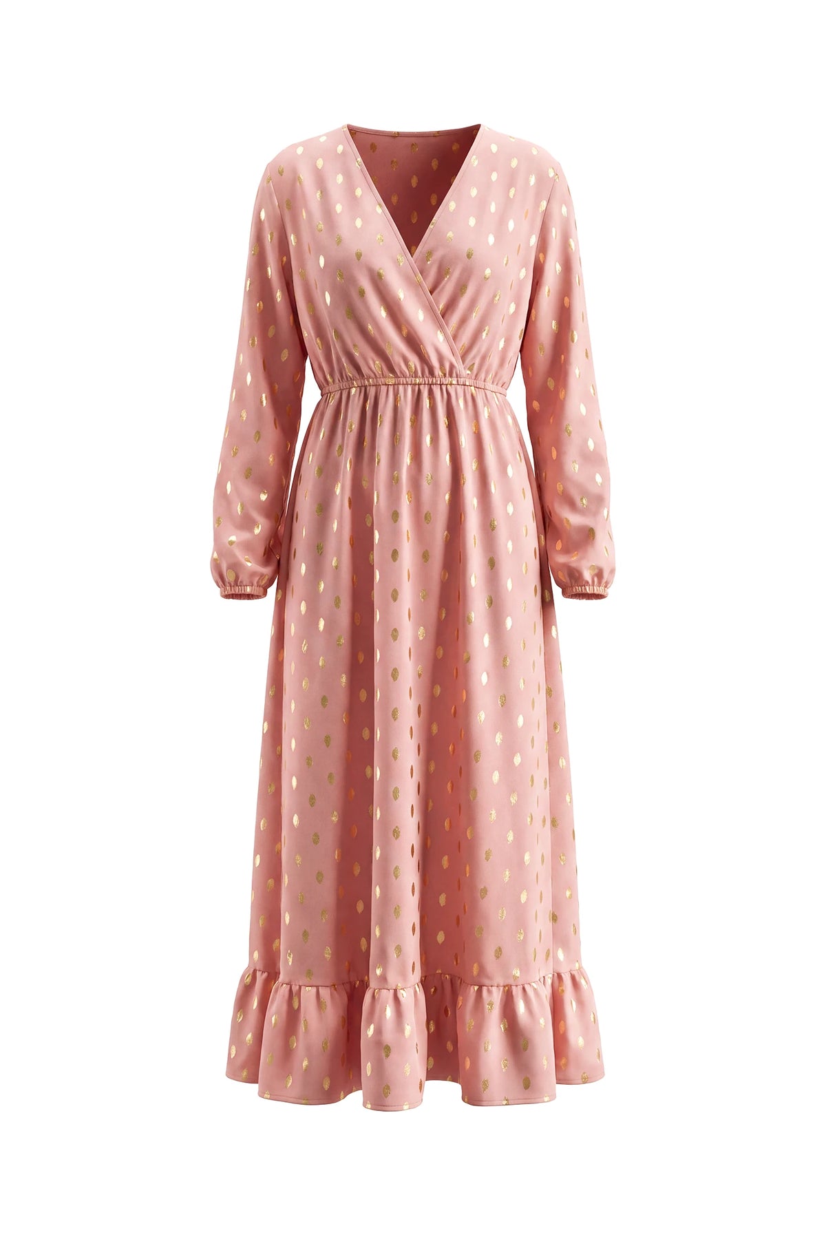 V Neck Long Sleeve Polka Dot Maternity Maxi Dress