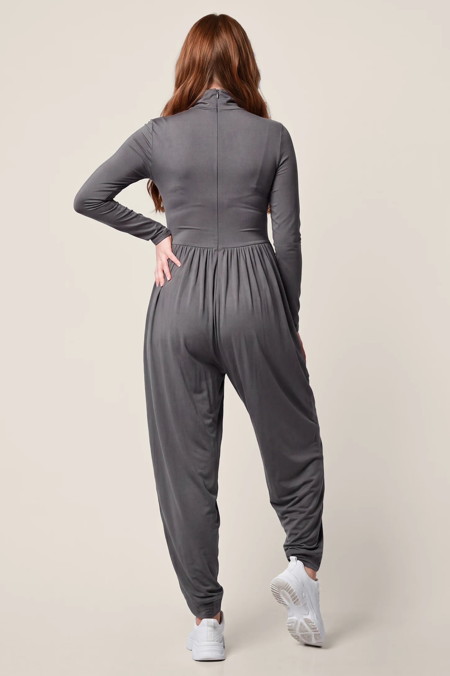 Long-Sleeve Turtleneck Maternity Jumpsuit