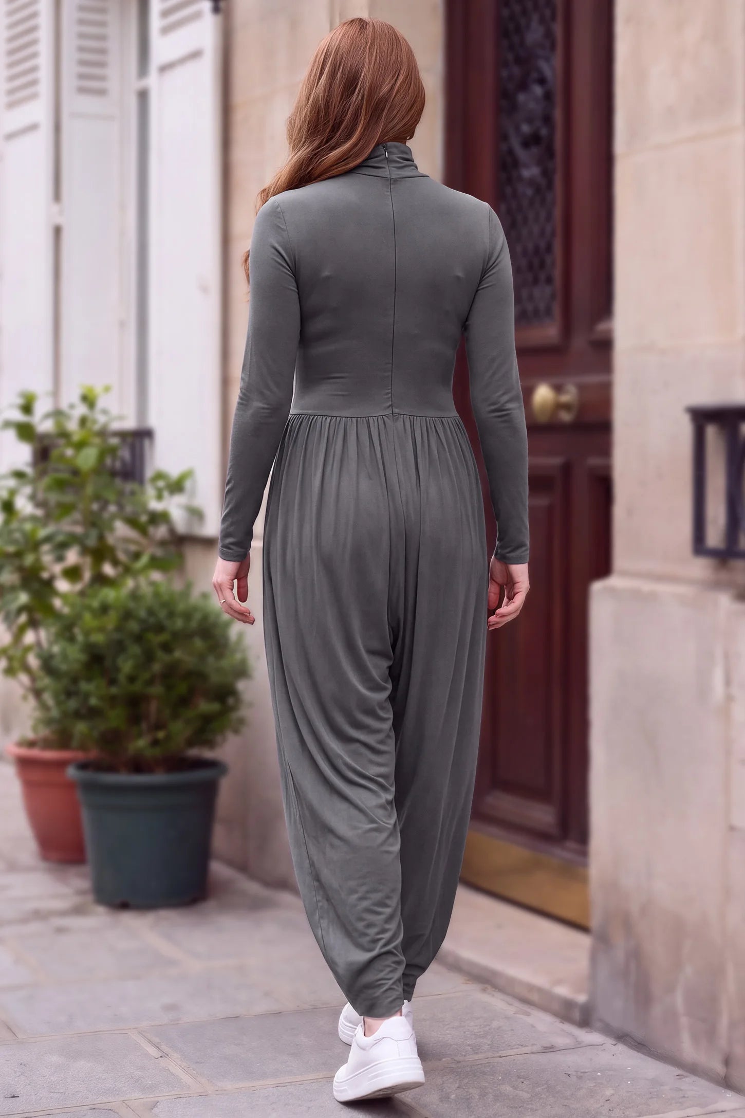 Long-Sleeve Turtleneck Maternity Jumpsuit