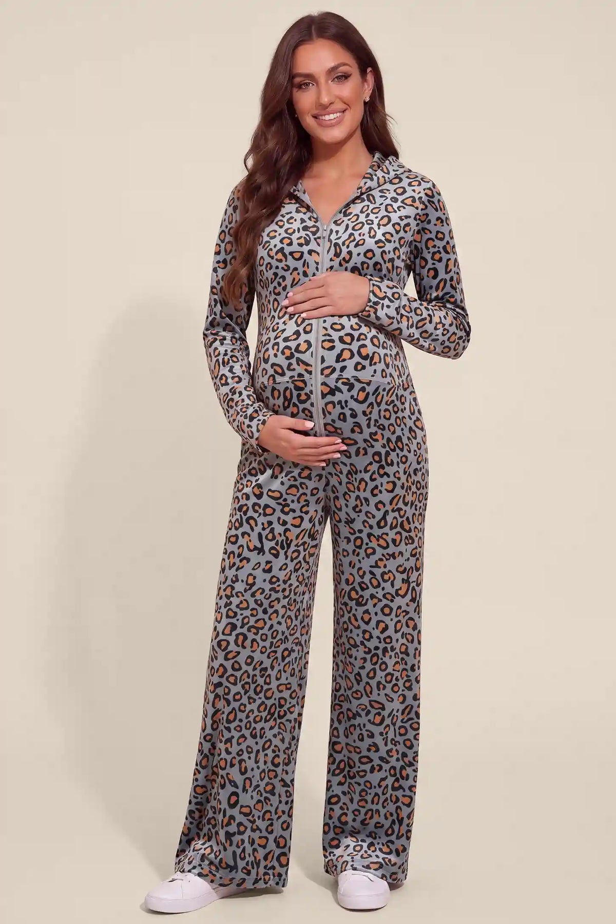 Leopard Print Zip-Front Maternity Jumpsuit