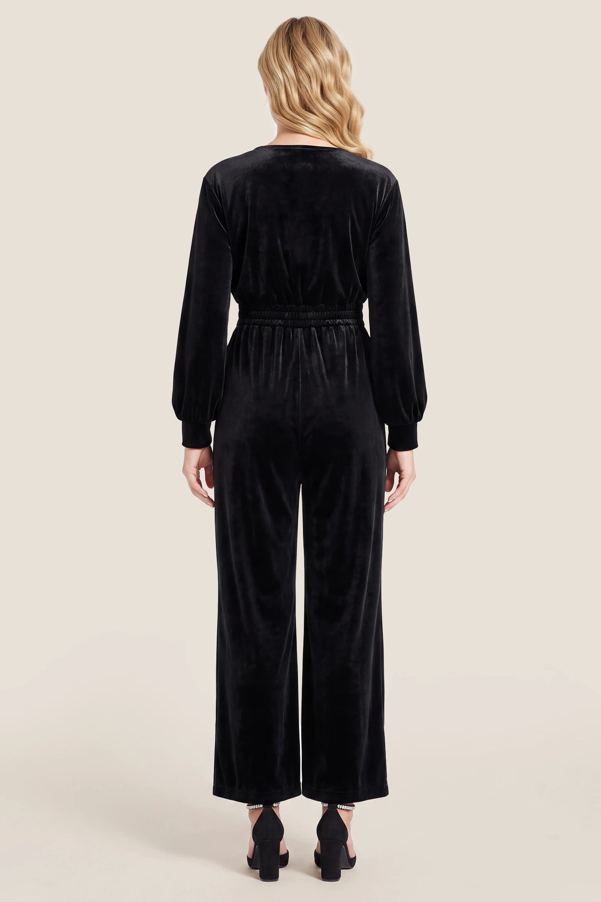 Long Sleeve Velvet Maternity Wrap Jumpsuit