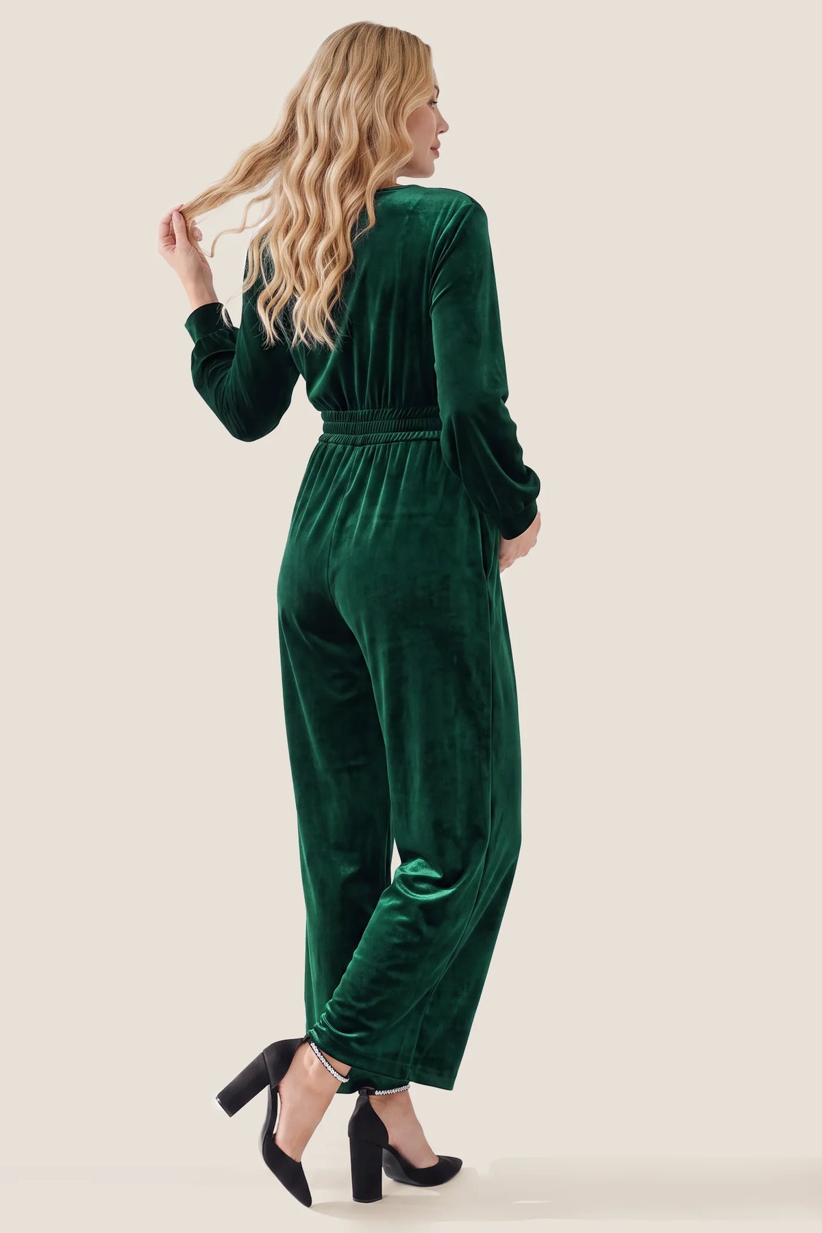 Long Sleeve Velvet Maternity Wrap Jumpsuit