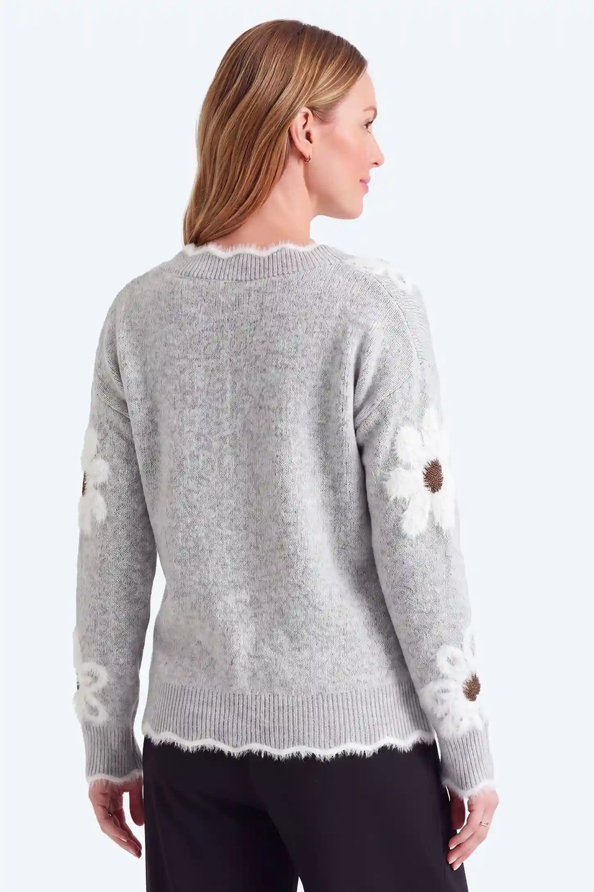 Maternity V-Neck Statement Flower Knit Sweater