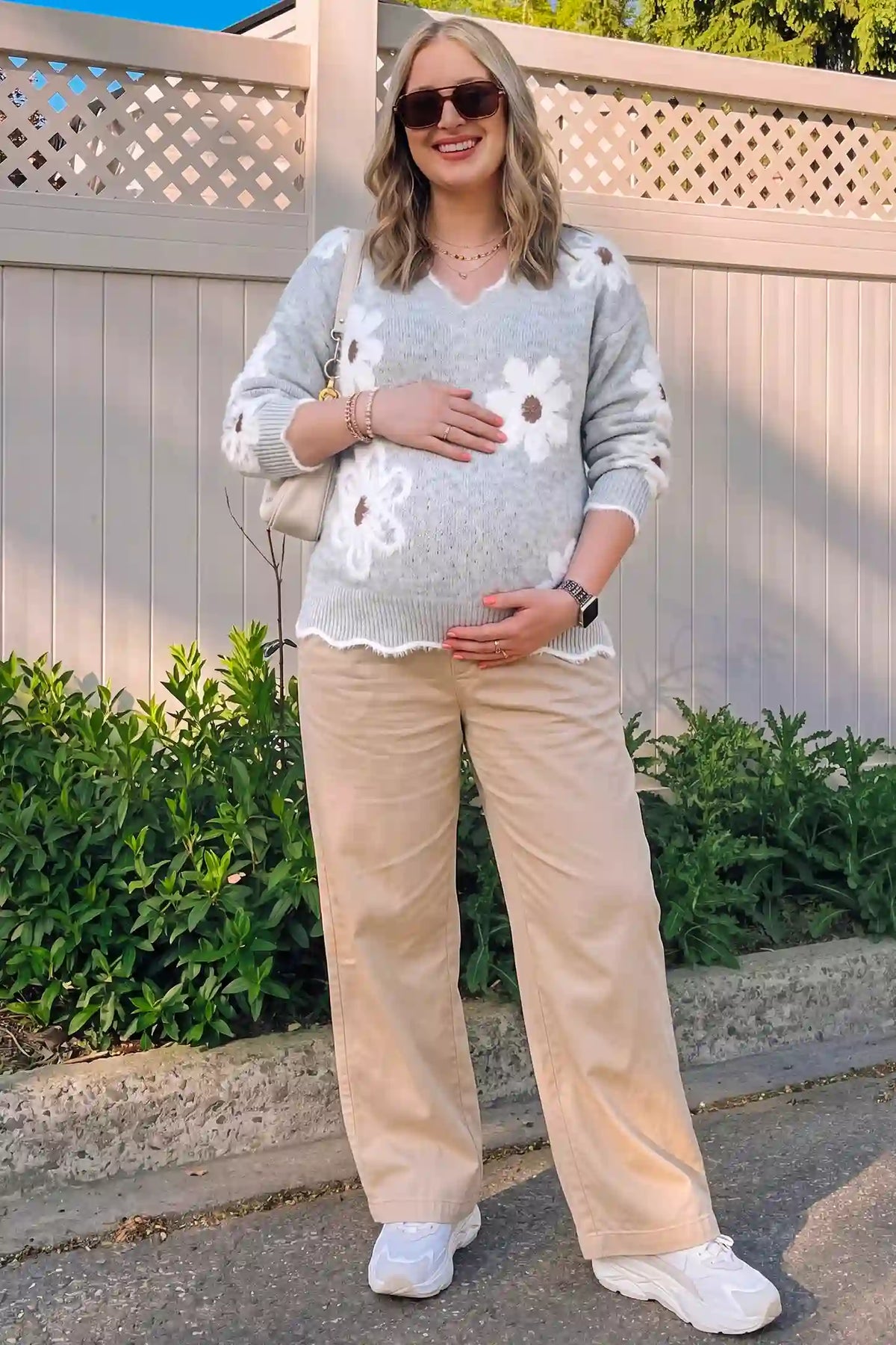 Maternity V-Neck Statement Flower Knit Sweater