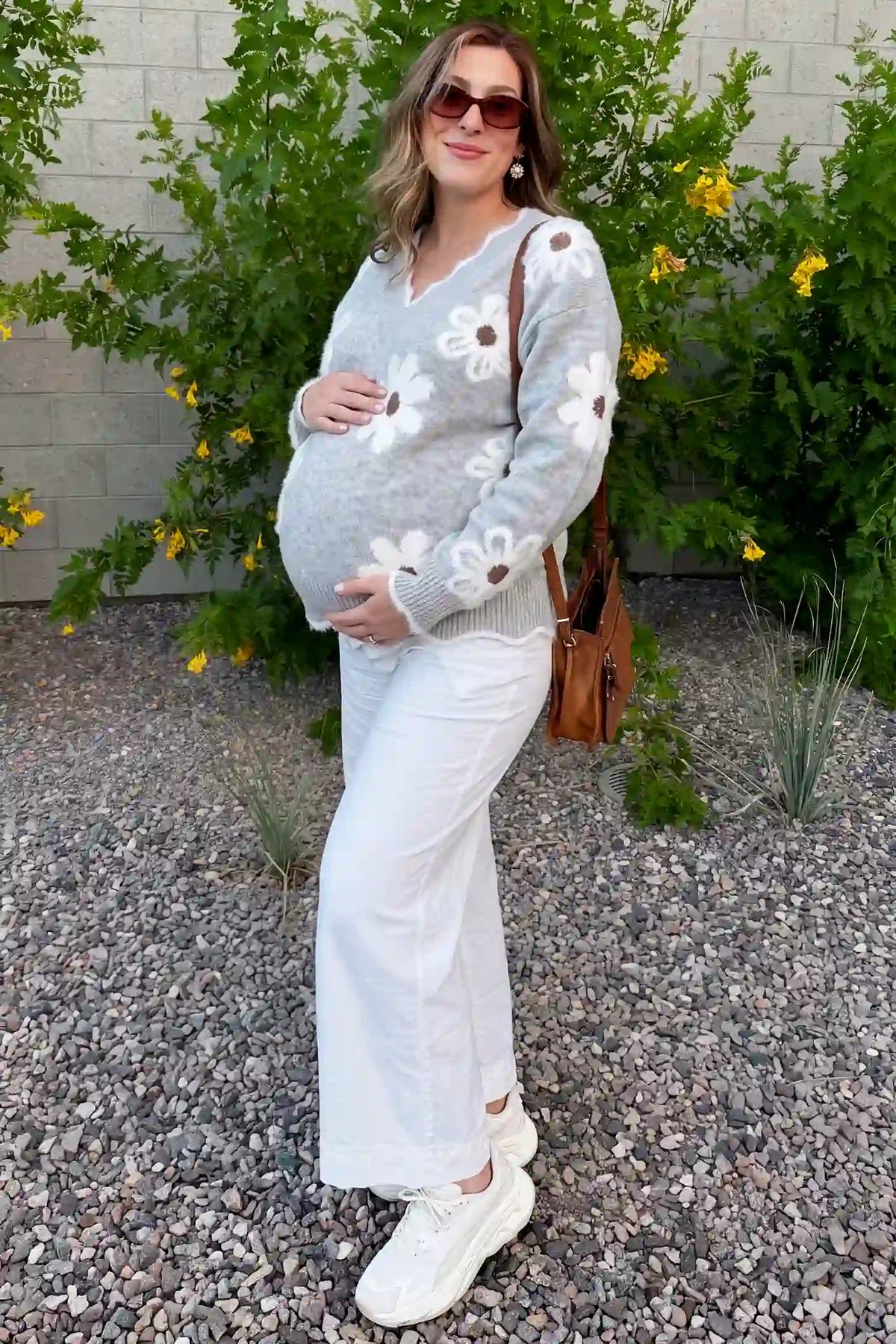 Maternity V-Neck Statement Flower Knit Sweater