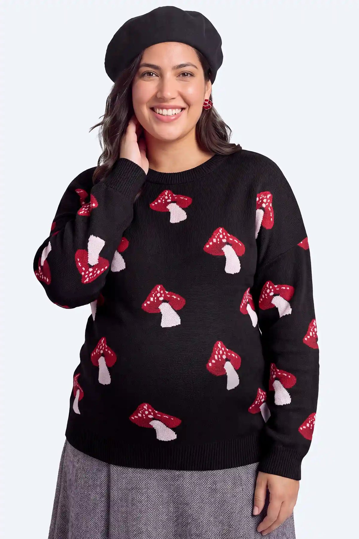 Maternity Mushroom Print Knit Sweater