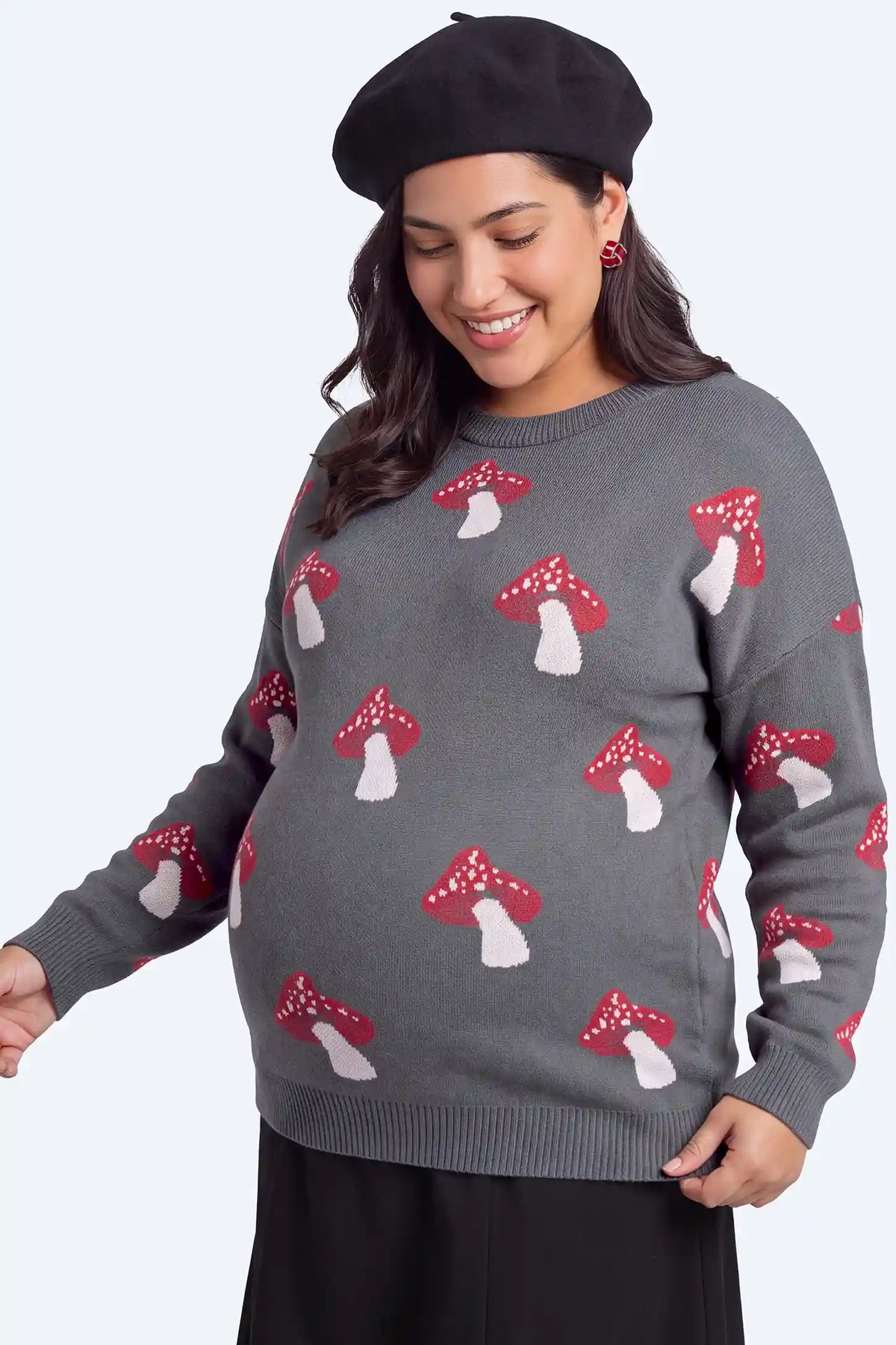 Maternity Mushroom Print Knit Sweater