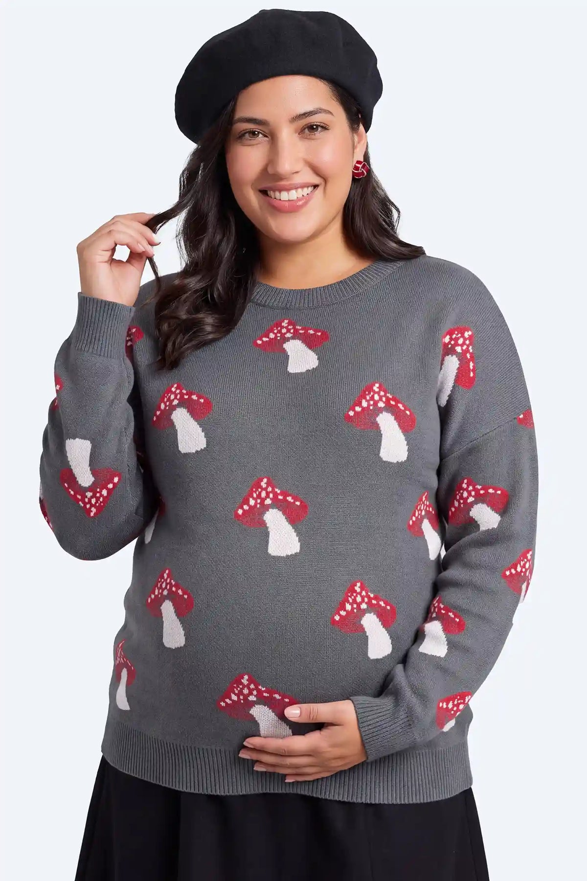 Maternity Mushroom Print Knit Sweater