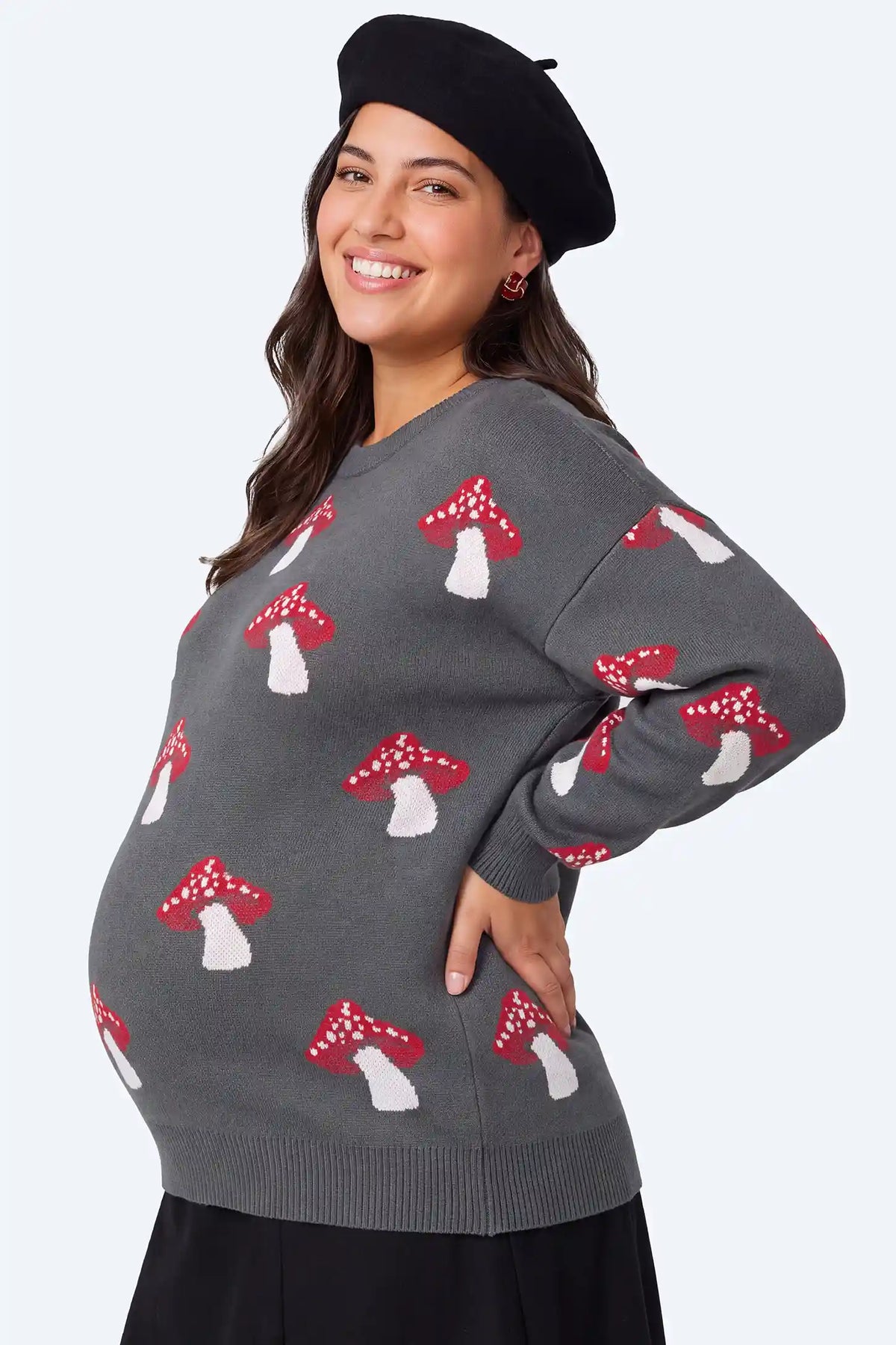 Maternity Mushroom Print Knit Sweater
