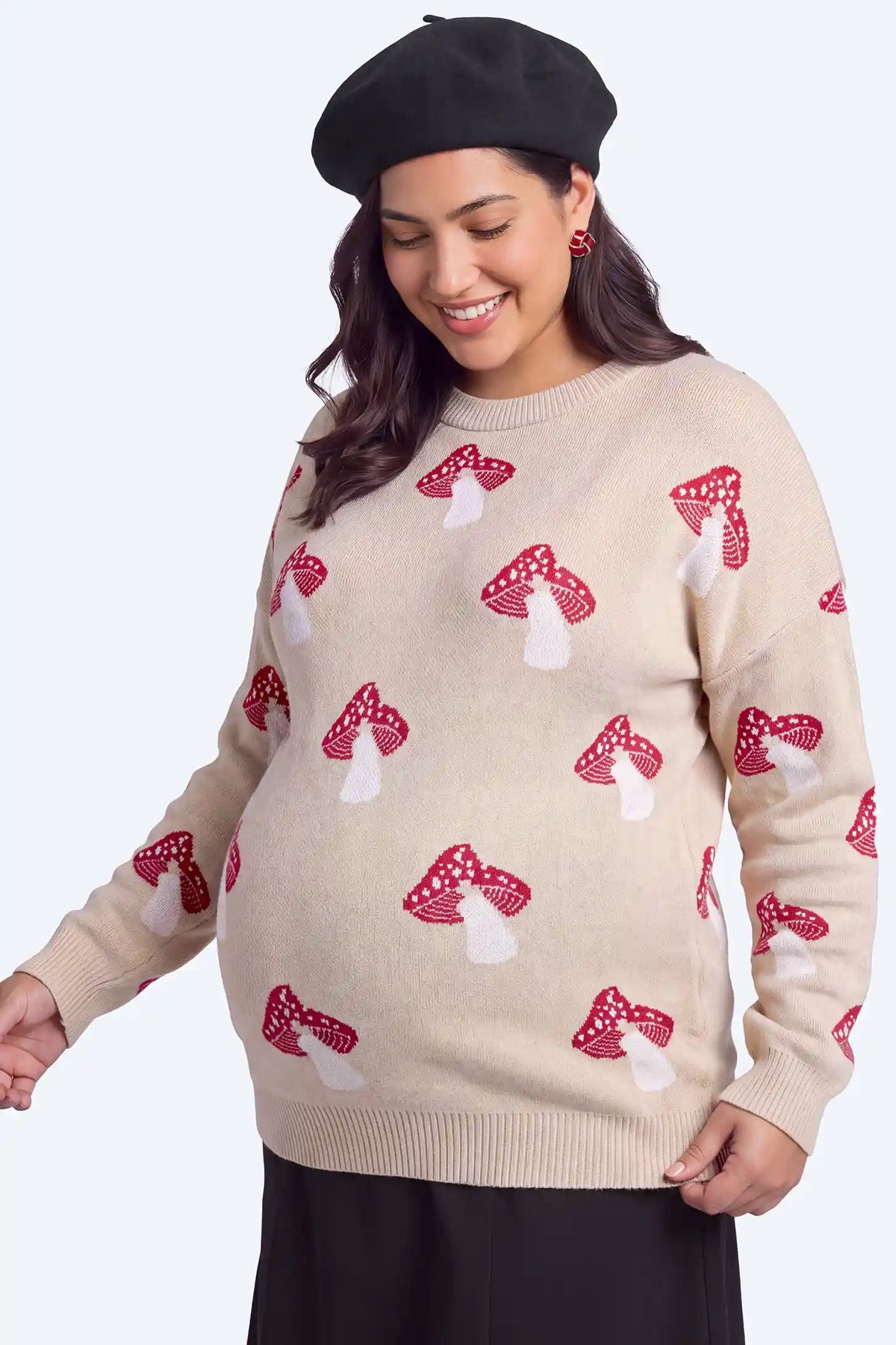 Maternity Mushroom Print Knit Sweater