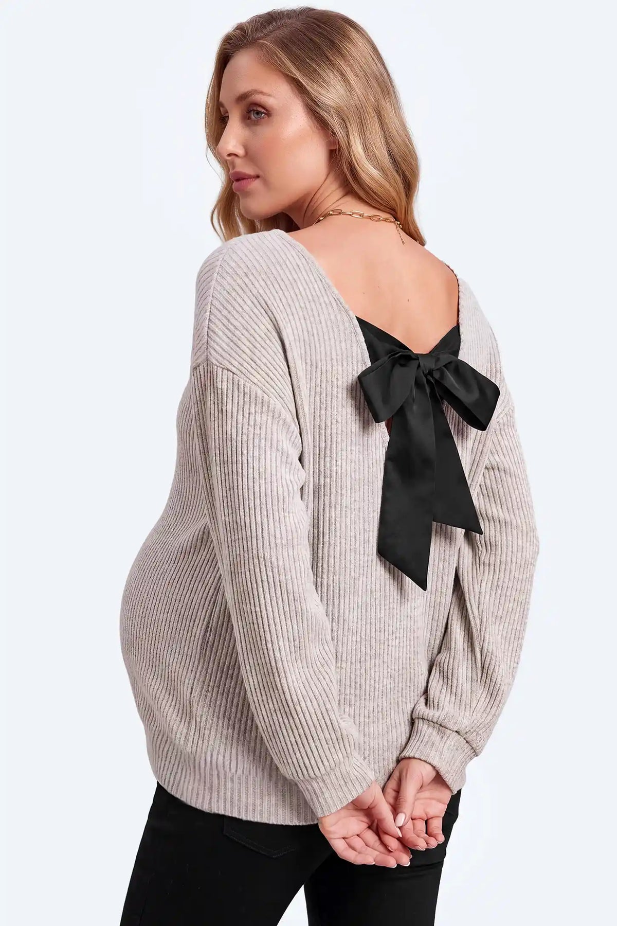 Maternity Ribbed V-Neck Long-Sleeve Top