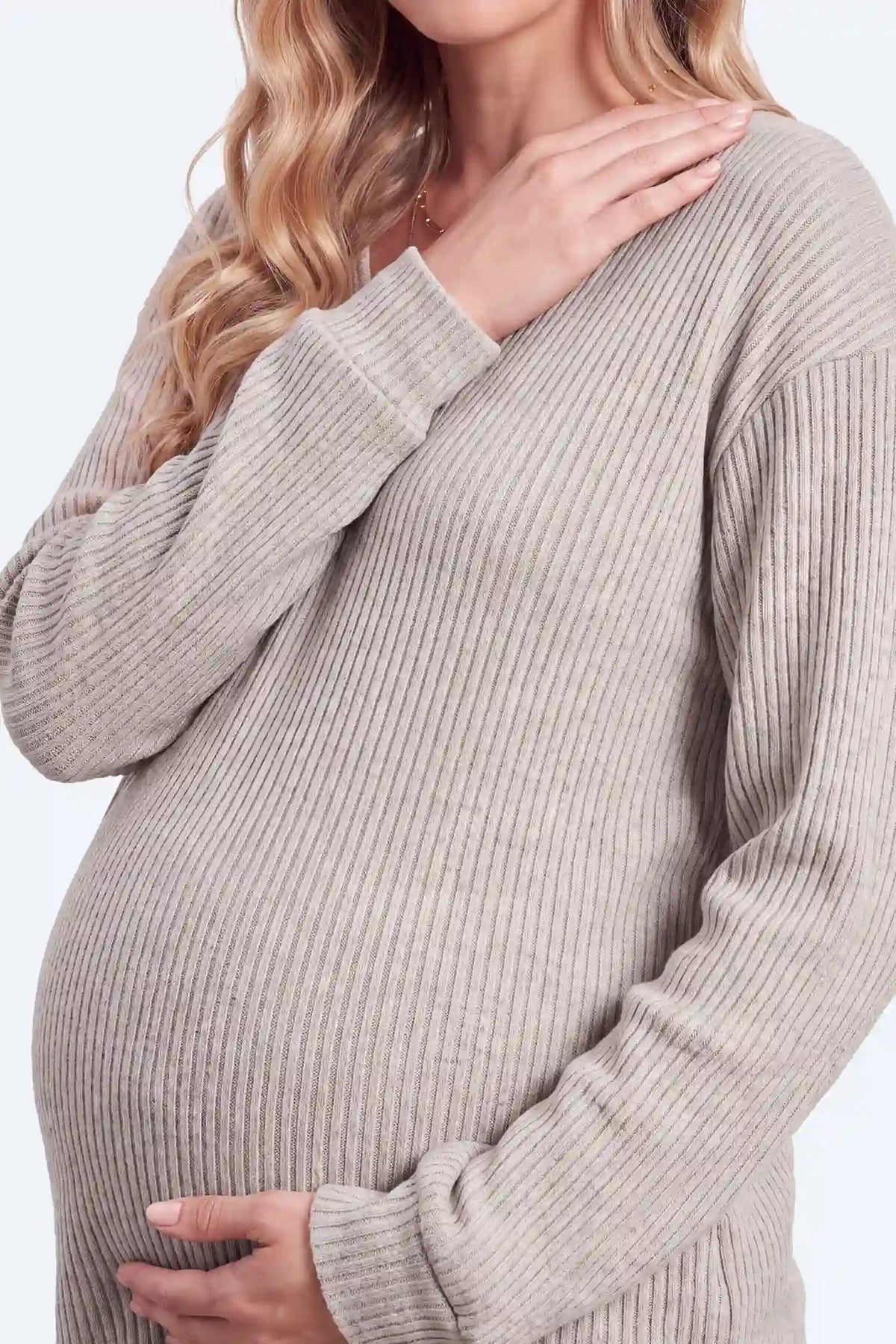 Maternity Ribbed V-Neck Long-Sleeve Top