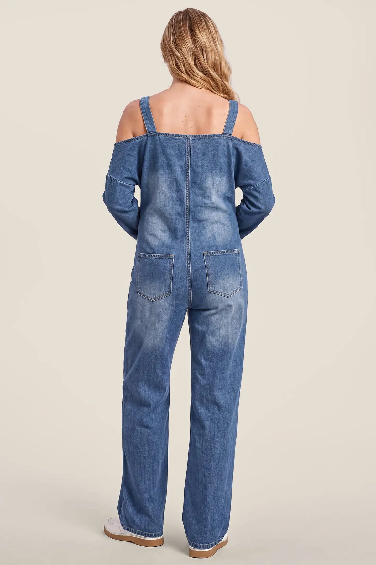 Maternity Off-The-Shoulder Denim Jumpsuit