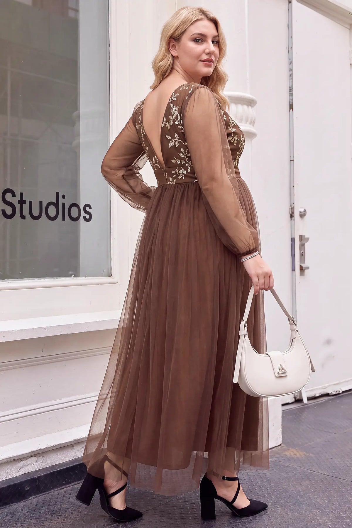 Sequin Embroidered Deep V Neck Maternity Maxi Dress