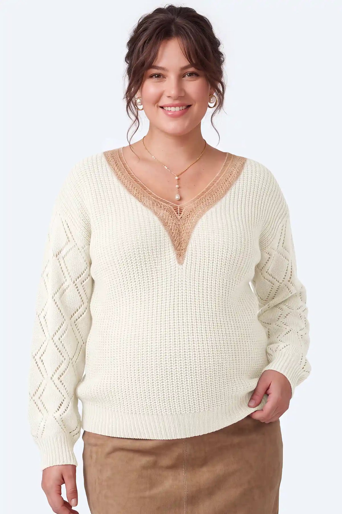 Contrast Lace-Trimmed Maternity Pullover Sweater