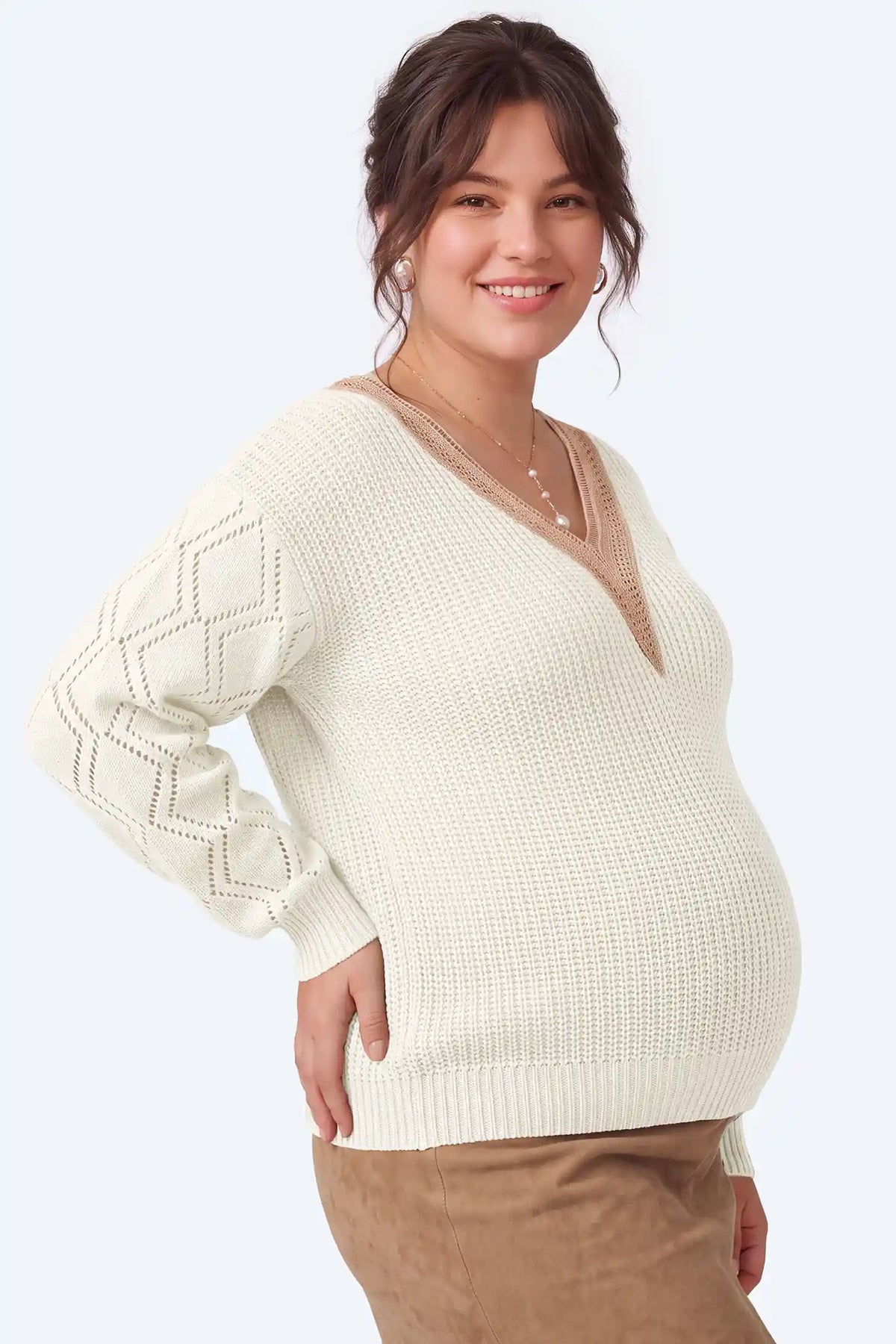 Contrast Lace-Trimmed Maternity Pullover Sweater
