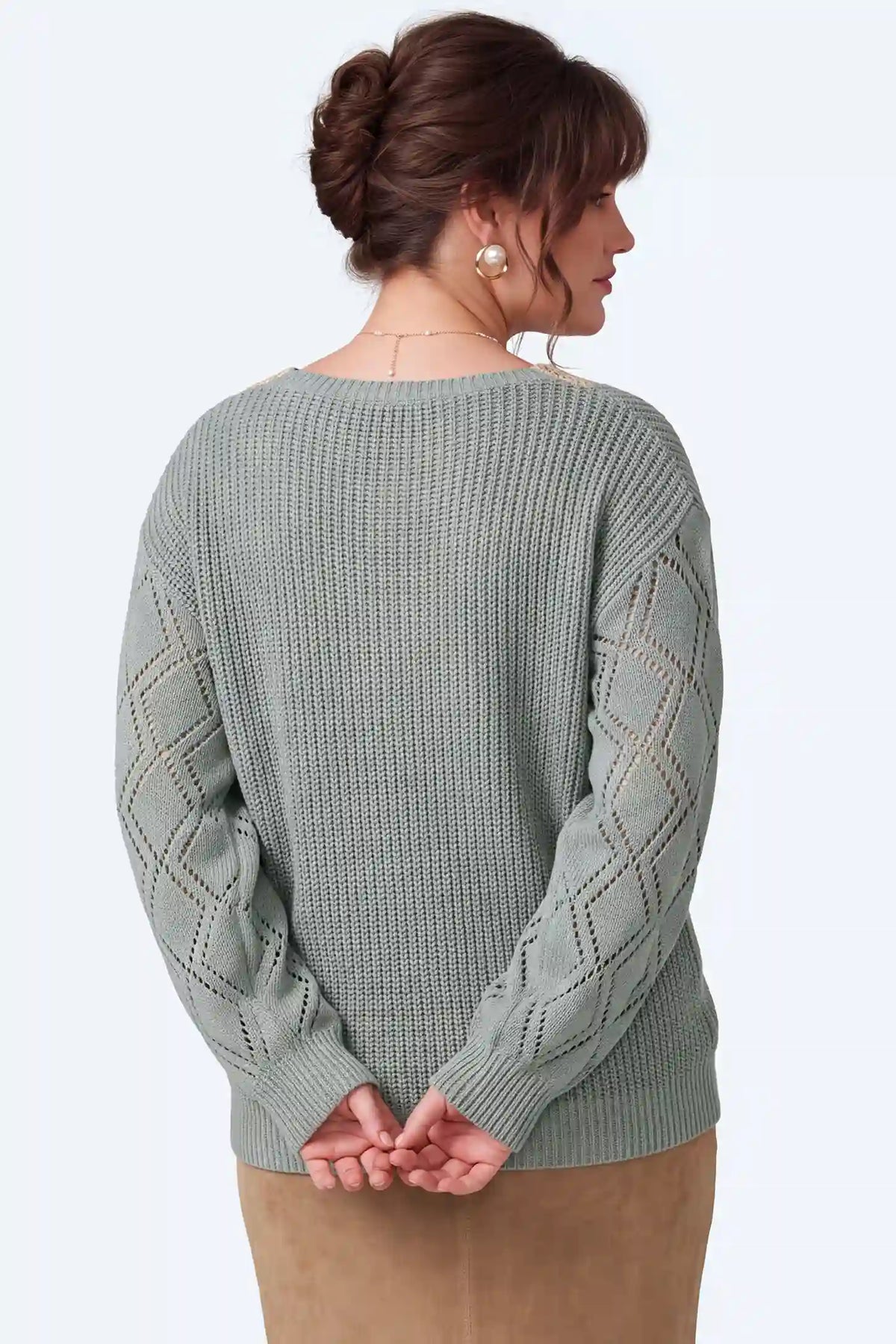 Contrast Lace-Trimmed Maternity Pullover Sweater