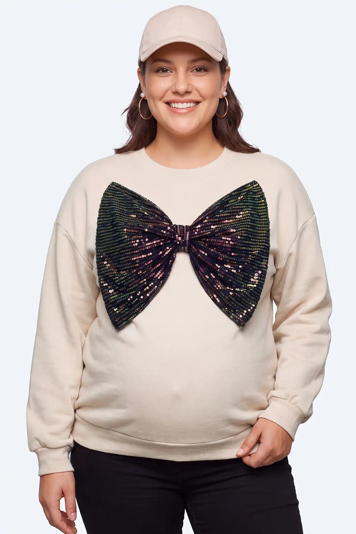 Maternity Oversized Sequin Bow Sweatshirt