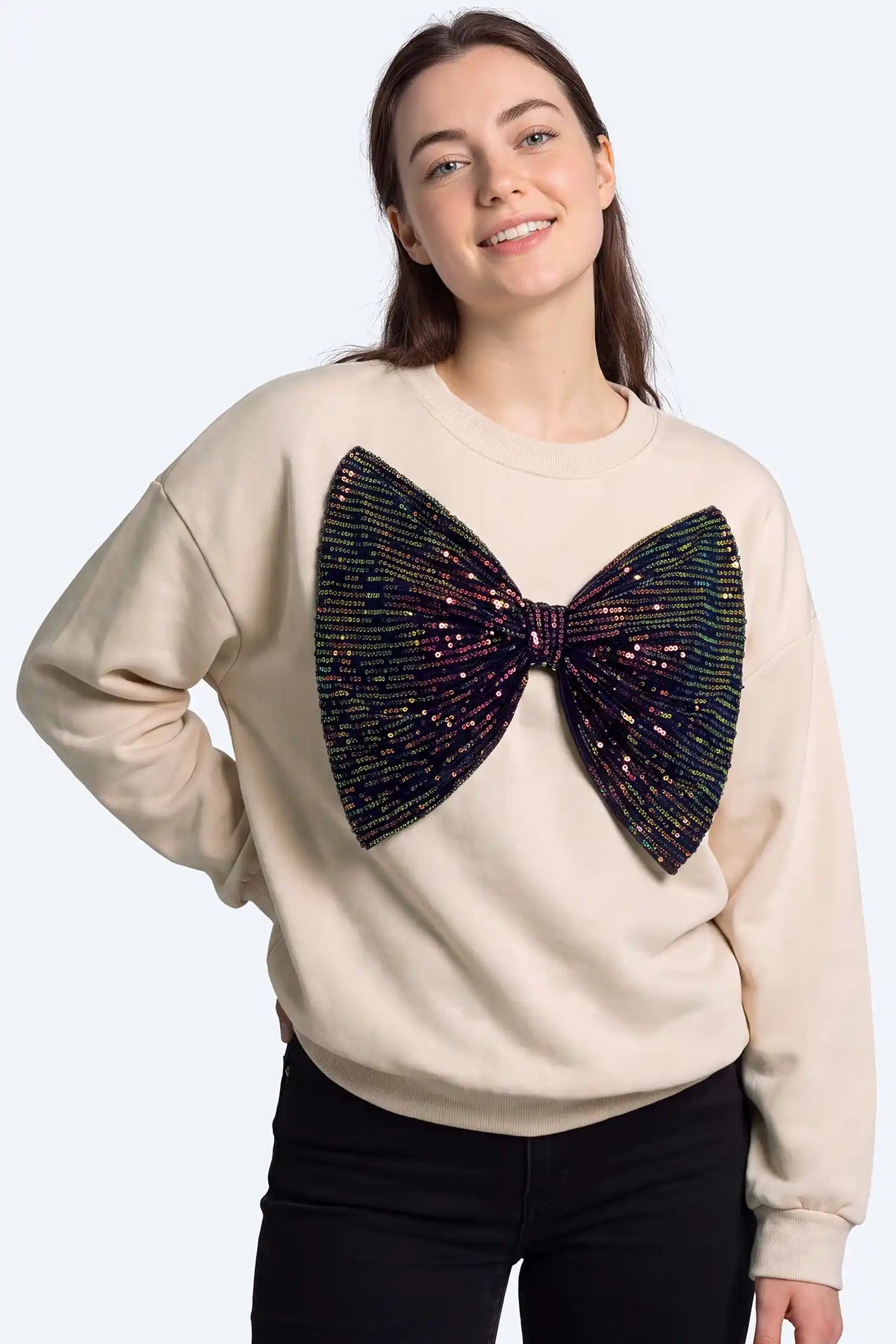 Maternity Oversized Sequin Bow Sweatshirt