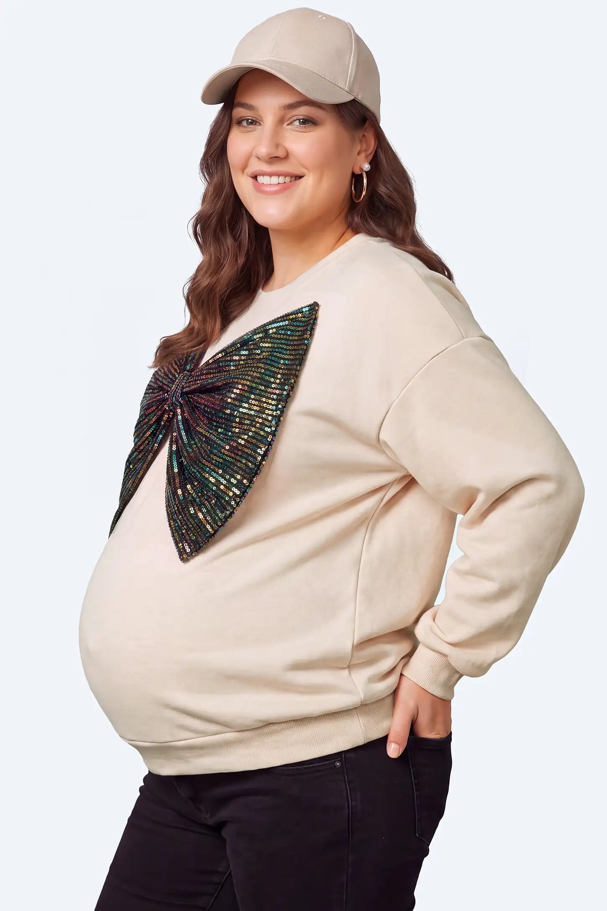 Maternity Oversized Sequin Bow Sweatshirt