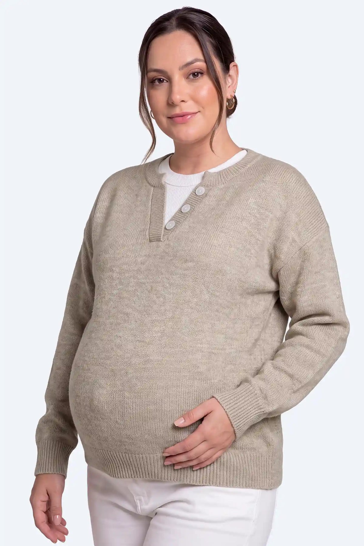 Layered-Look Button-Detail Maternity Sweater