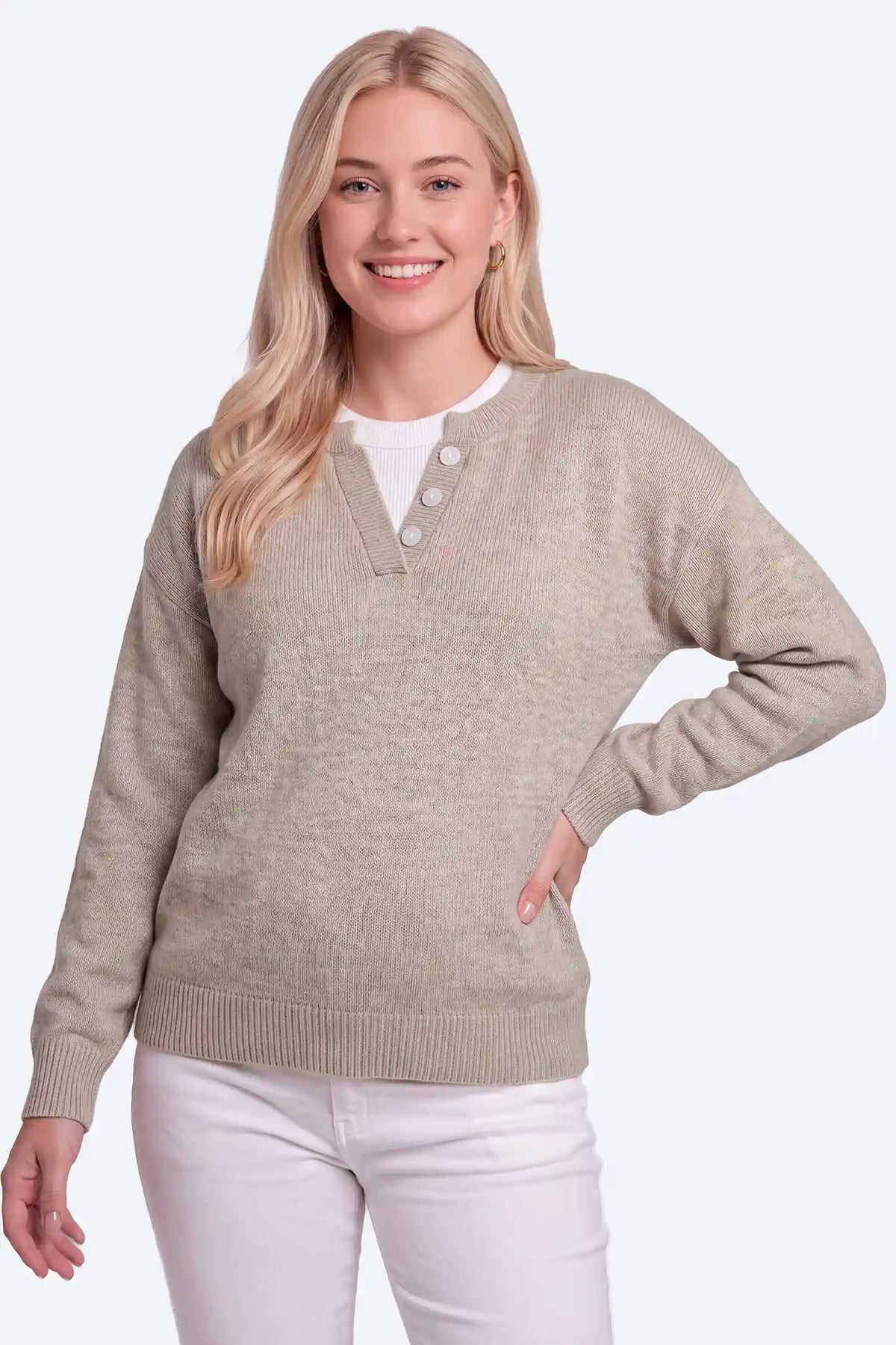 Layered-Look Button-Detail Maternity Sweater