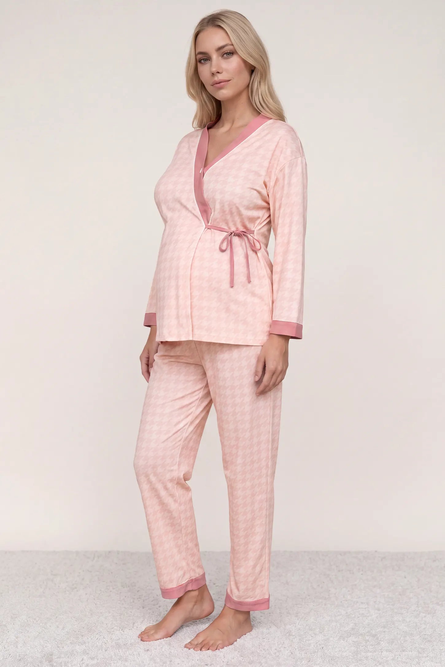 Cotton Houndstooth Nursing Pajama Set