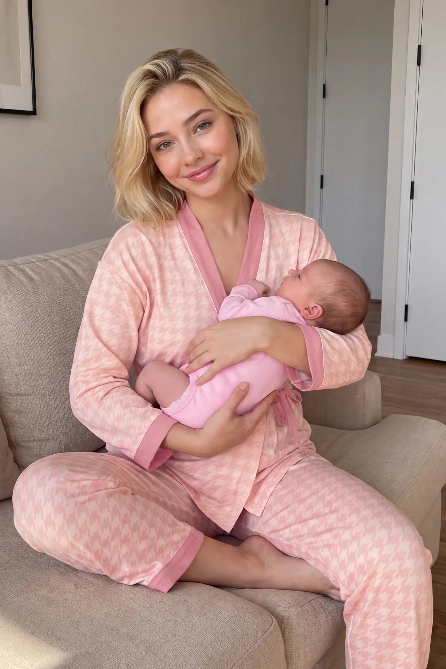 Cotton Houndstooth Nursing Pajama Set