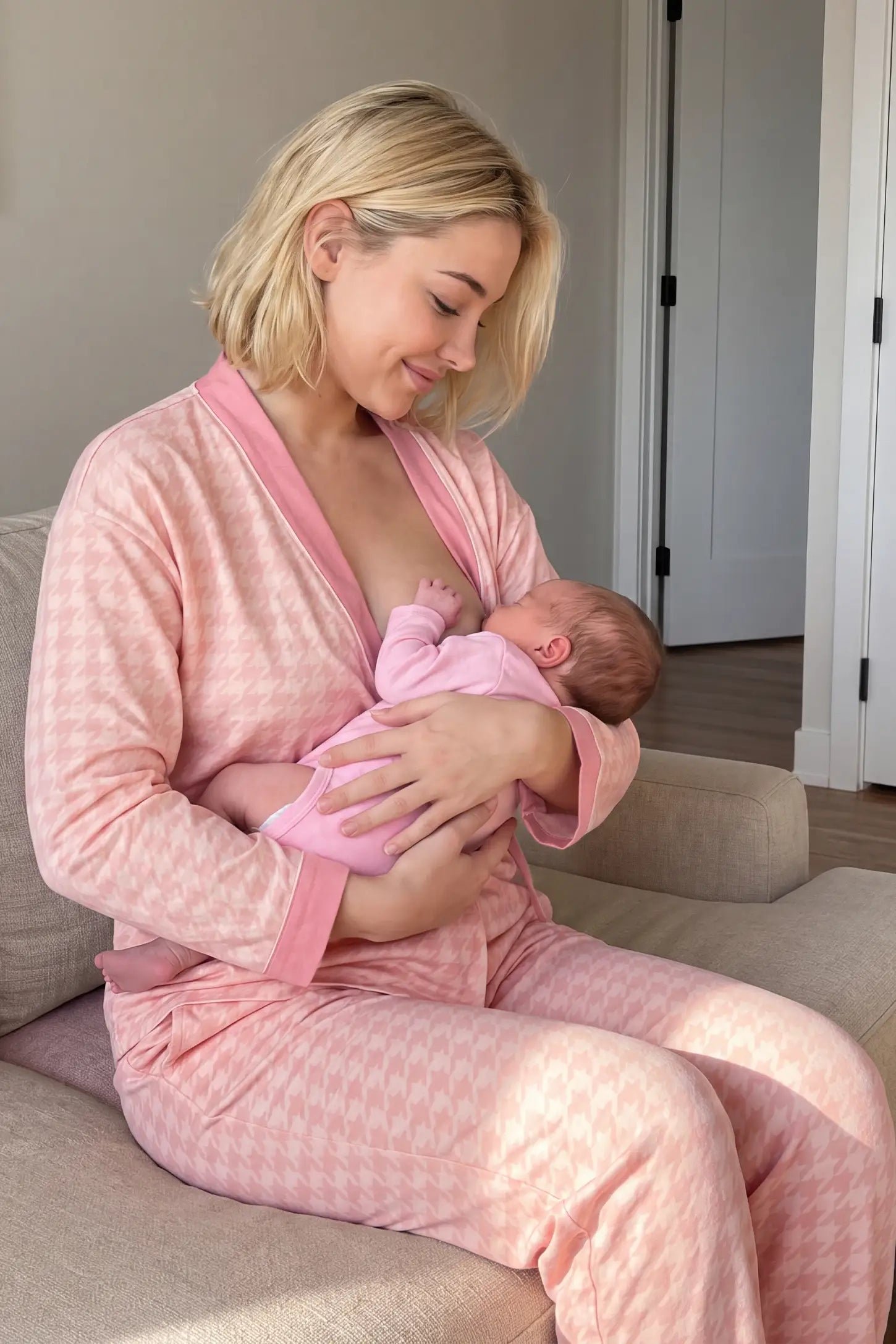 Cotton Houndstooth Nursing Pajama Set