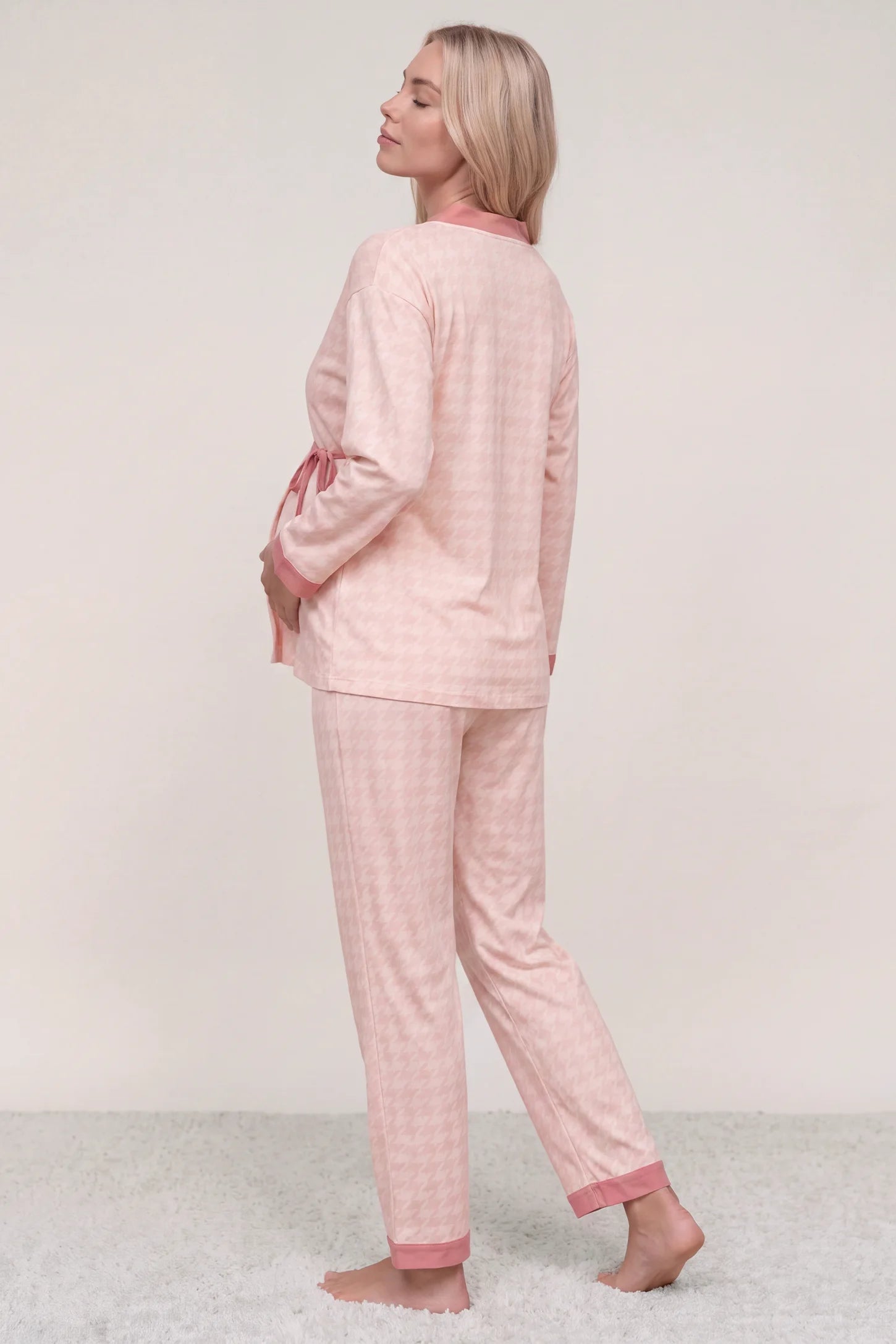 Cotton Houndstooth Nursing Pajama Set