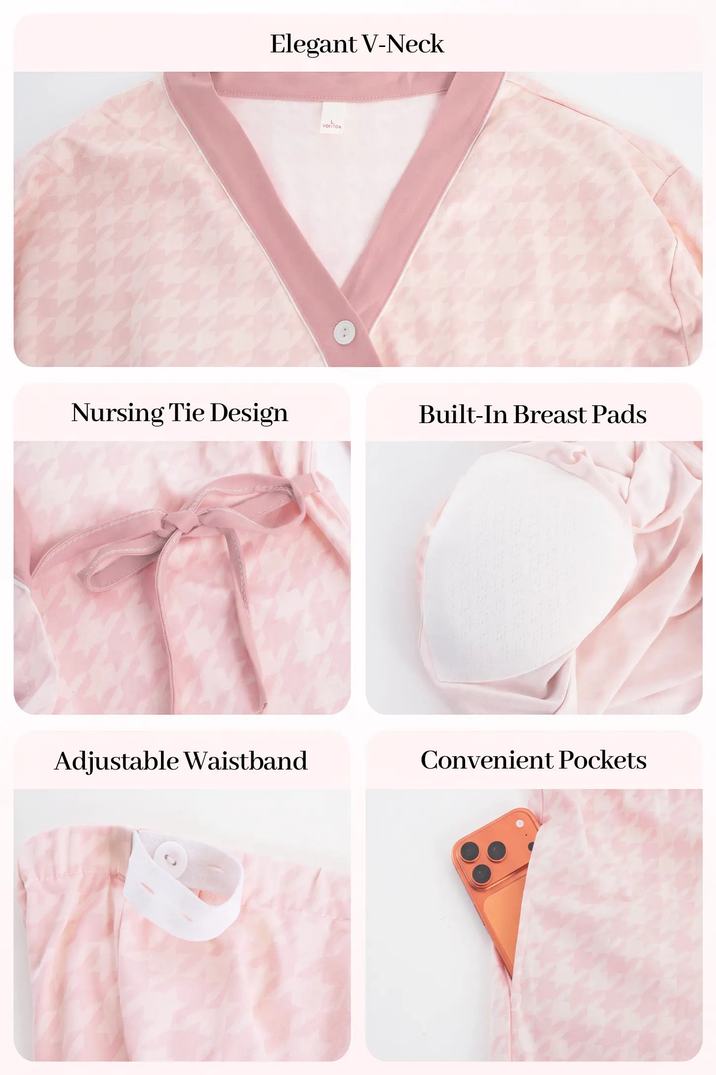 Cotton Houndstooth Nursing Pajama Set