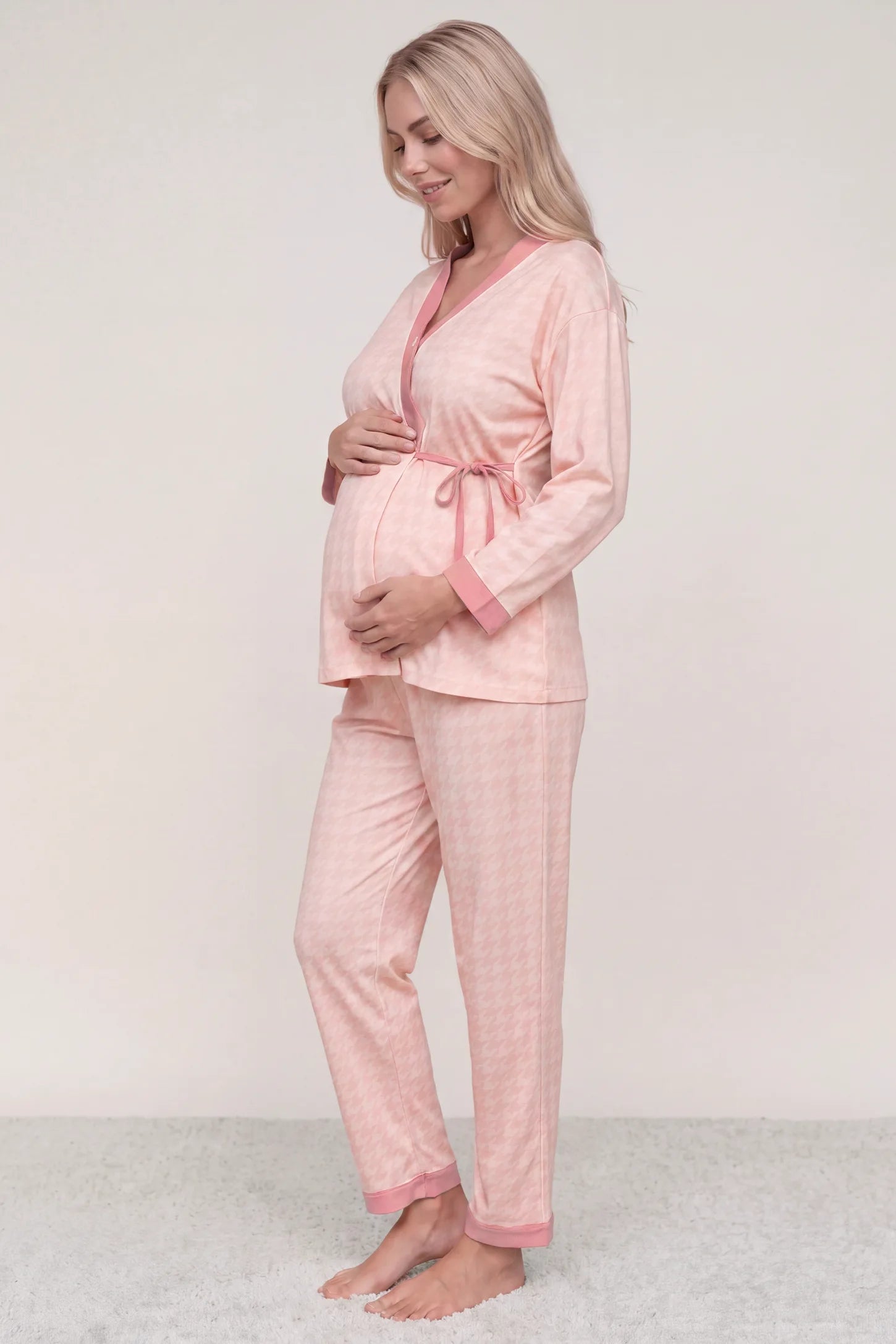 Cotton Houndstooth Nursing Pajama Set