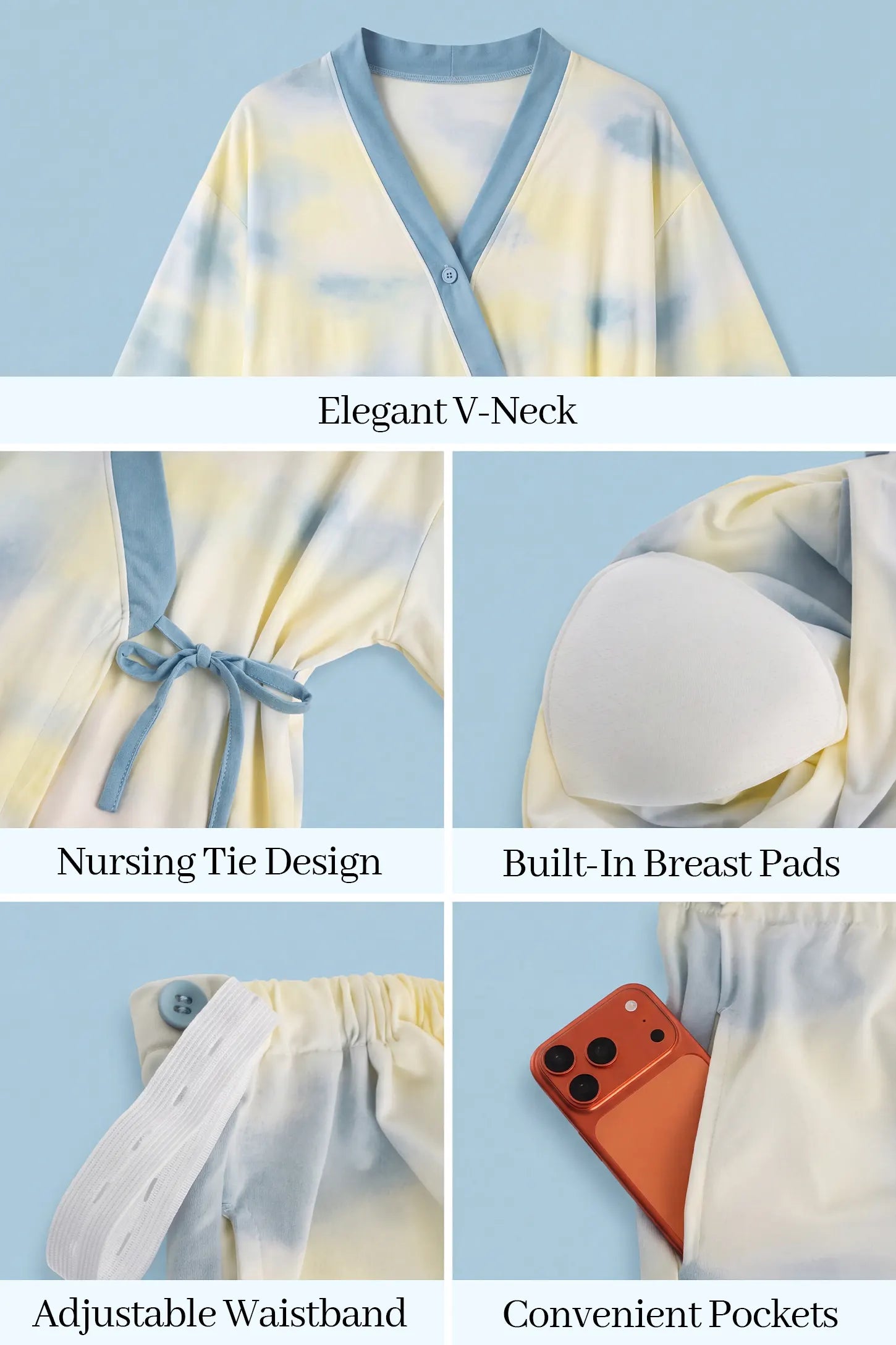 Cotton Tie-Dye Maternity & Nursing Pajama Set