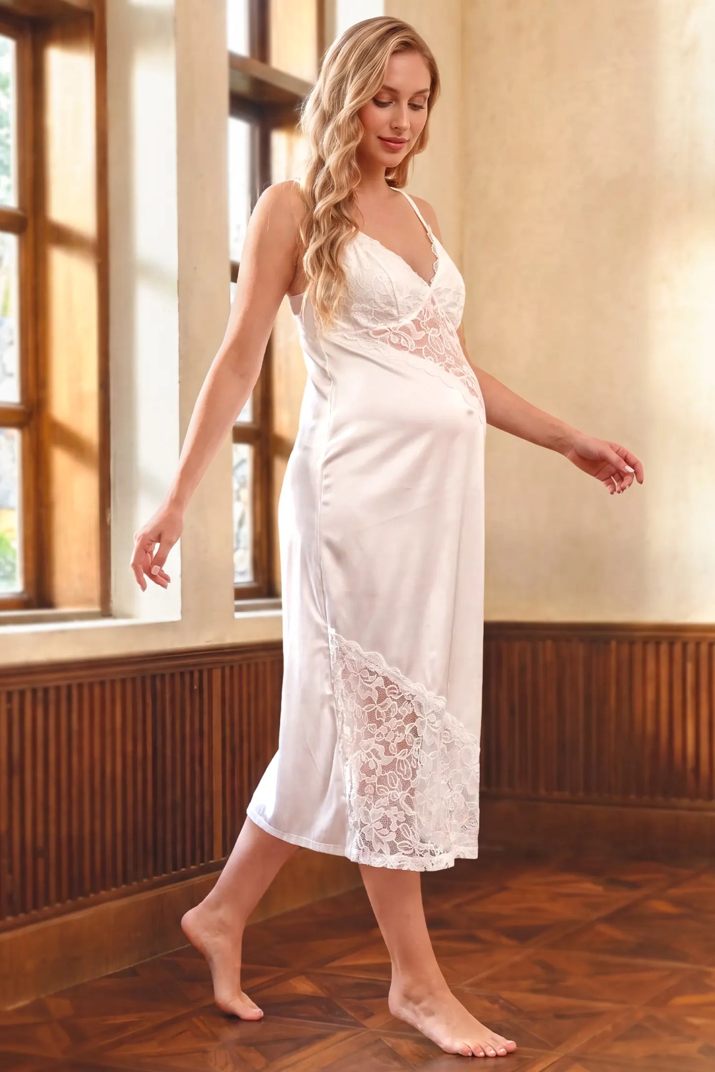 Lace Maternity Cami & Feather Robe Set