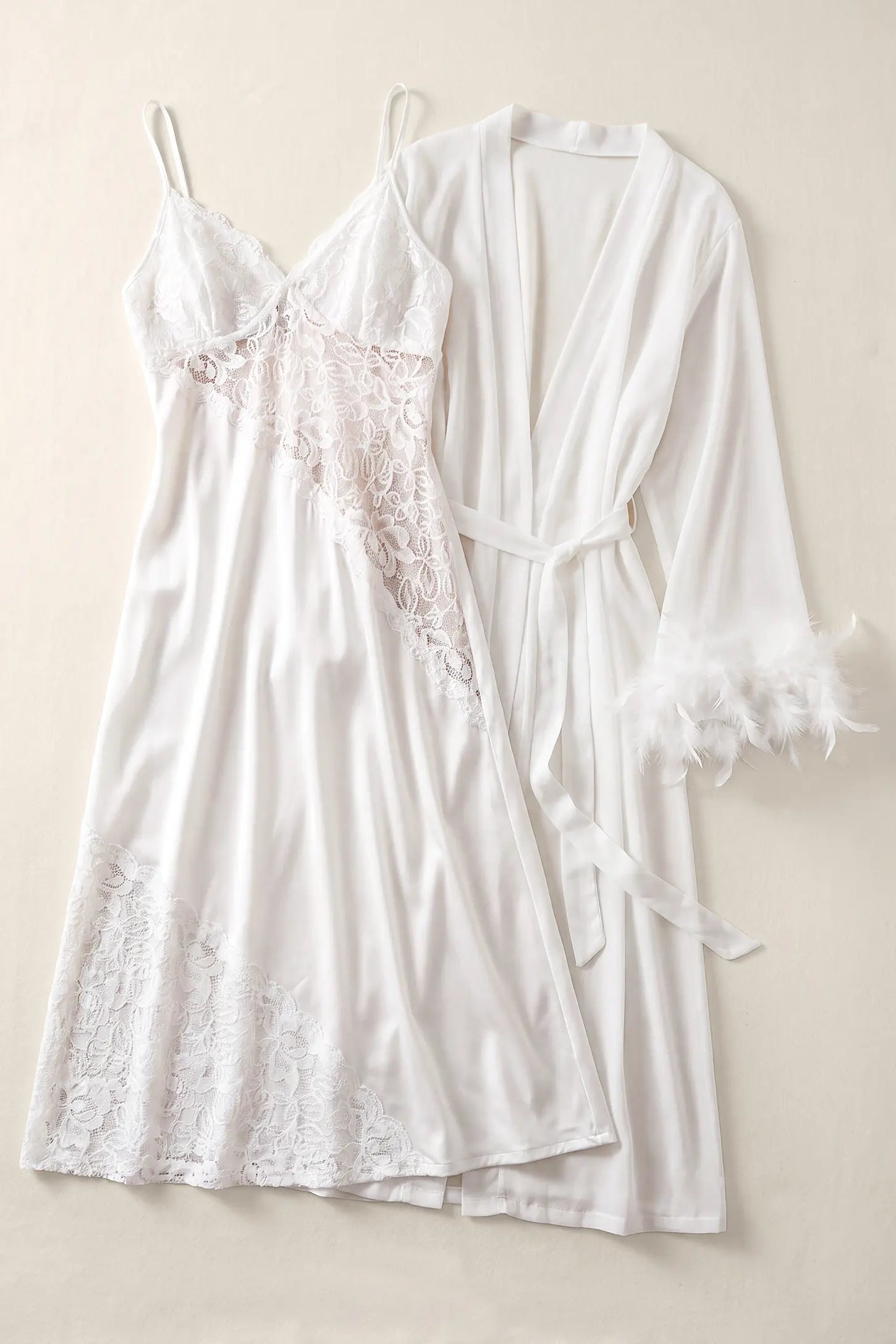 Lace Maternity Cami & Feather Robe Set