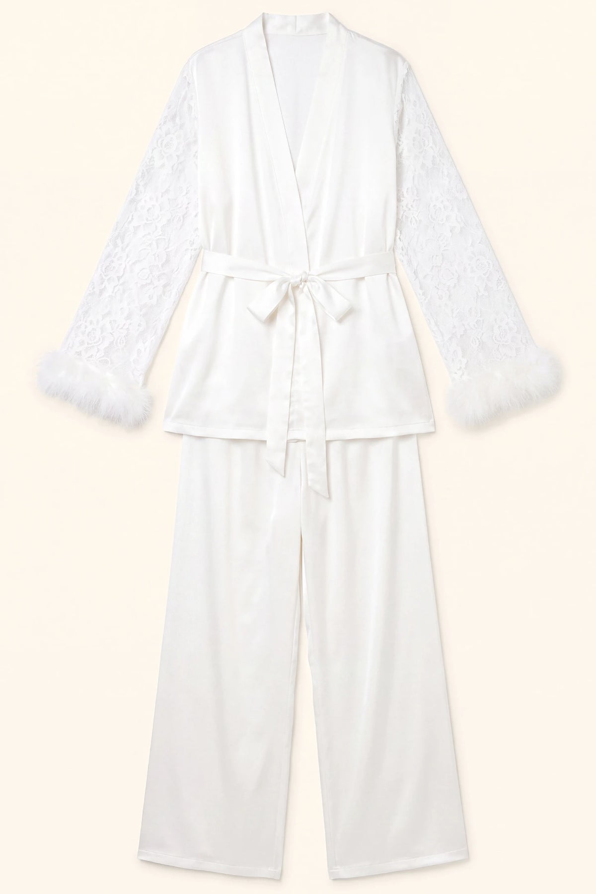 Feather-Trim Satin Maternity Pajama Set