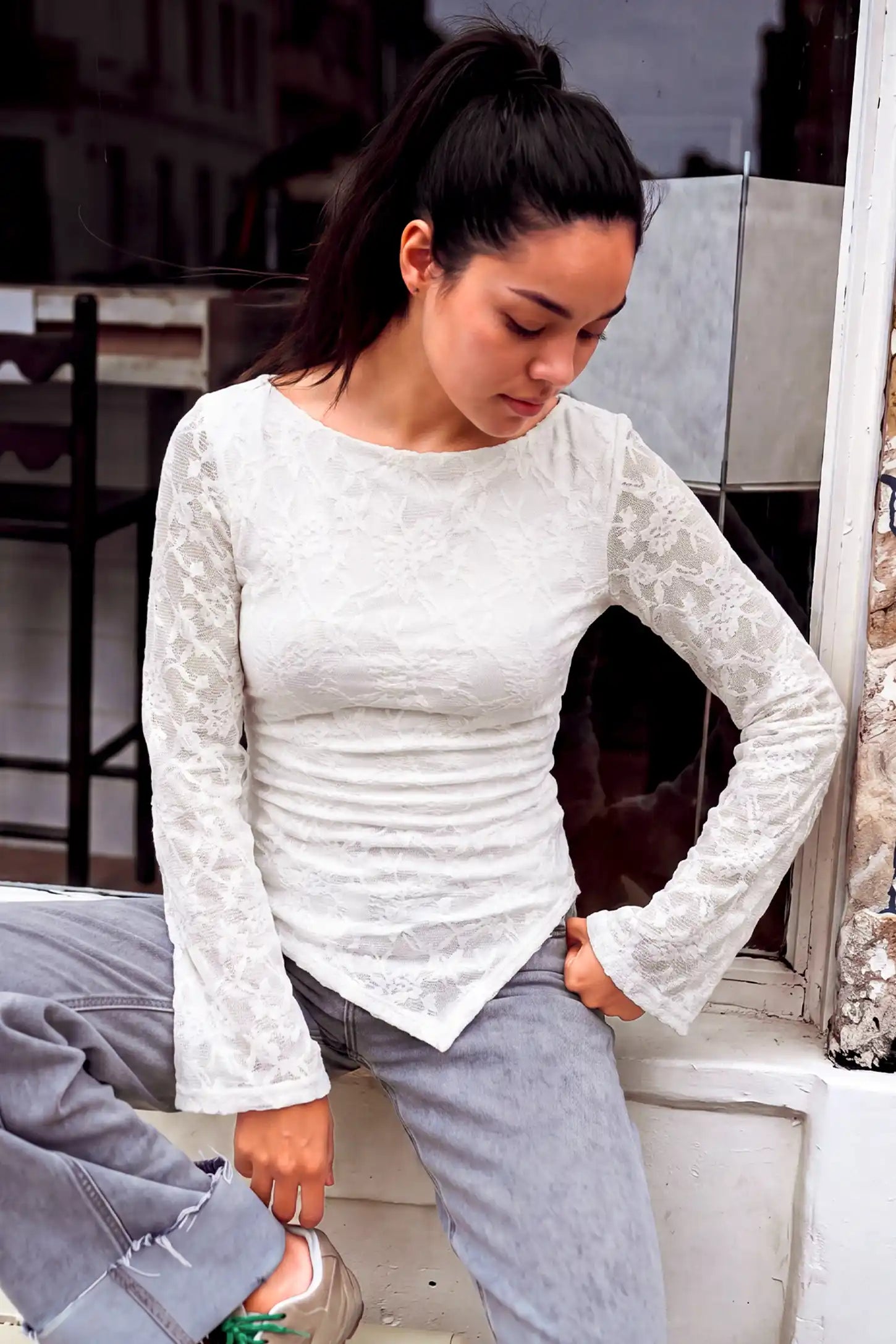 Bell Sleeve Lace Maternity Top